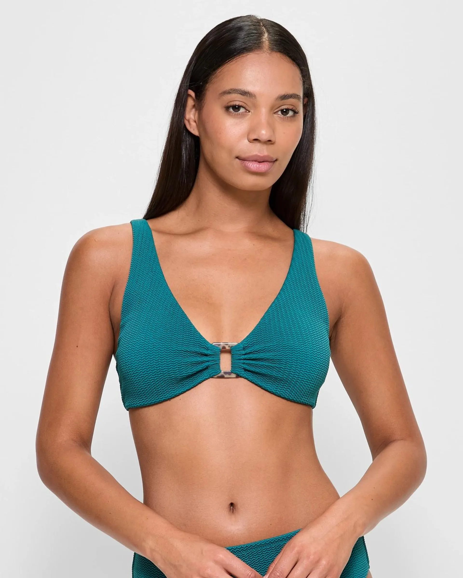 Textured Plunge Bikini Swim Top - Balsam Green