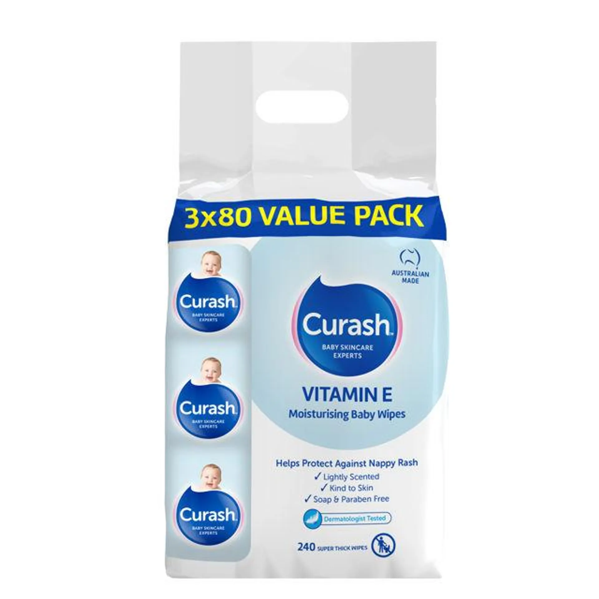 Curash Baby Care Vitamin E Baby Wipes Value Pack 80 wipes - 3 pack