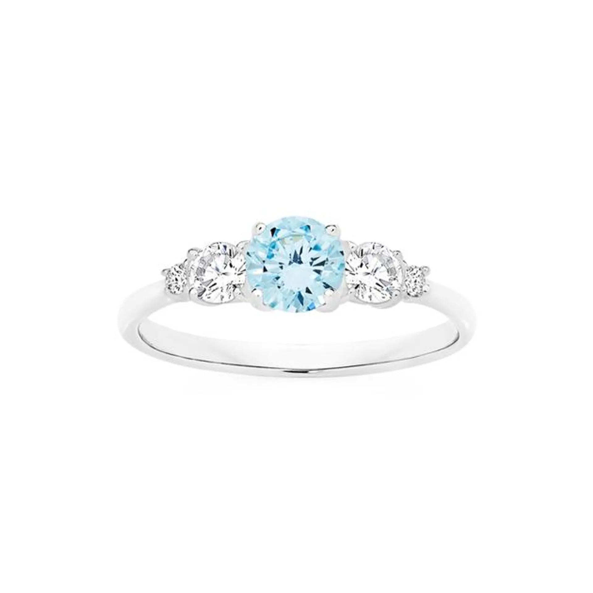 Silver Aqua & Taper CZ Shoulder Ring