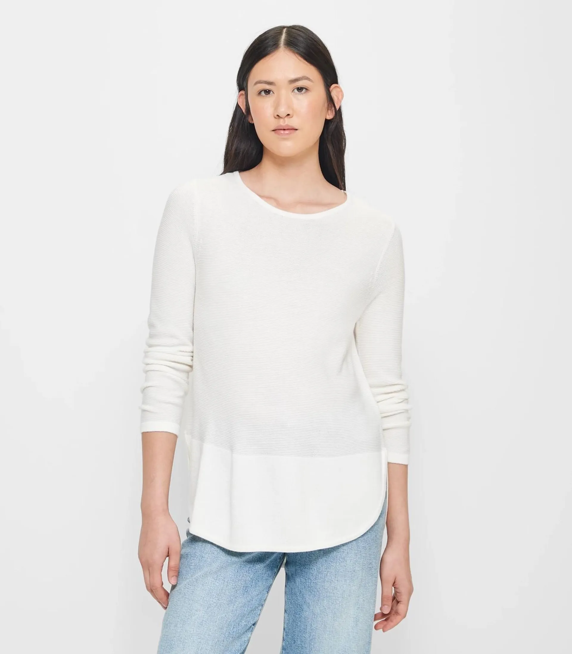 Stitch Curve Hem Jumper - White