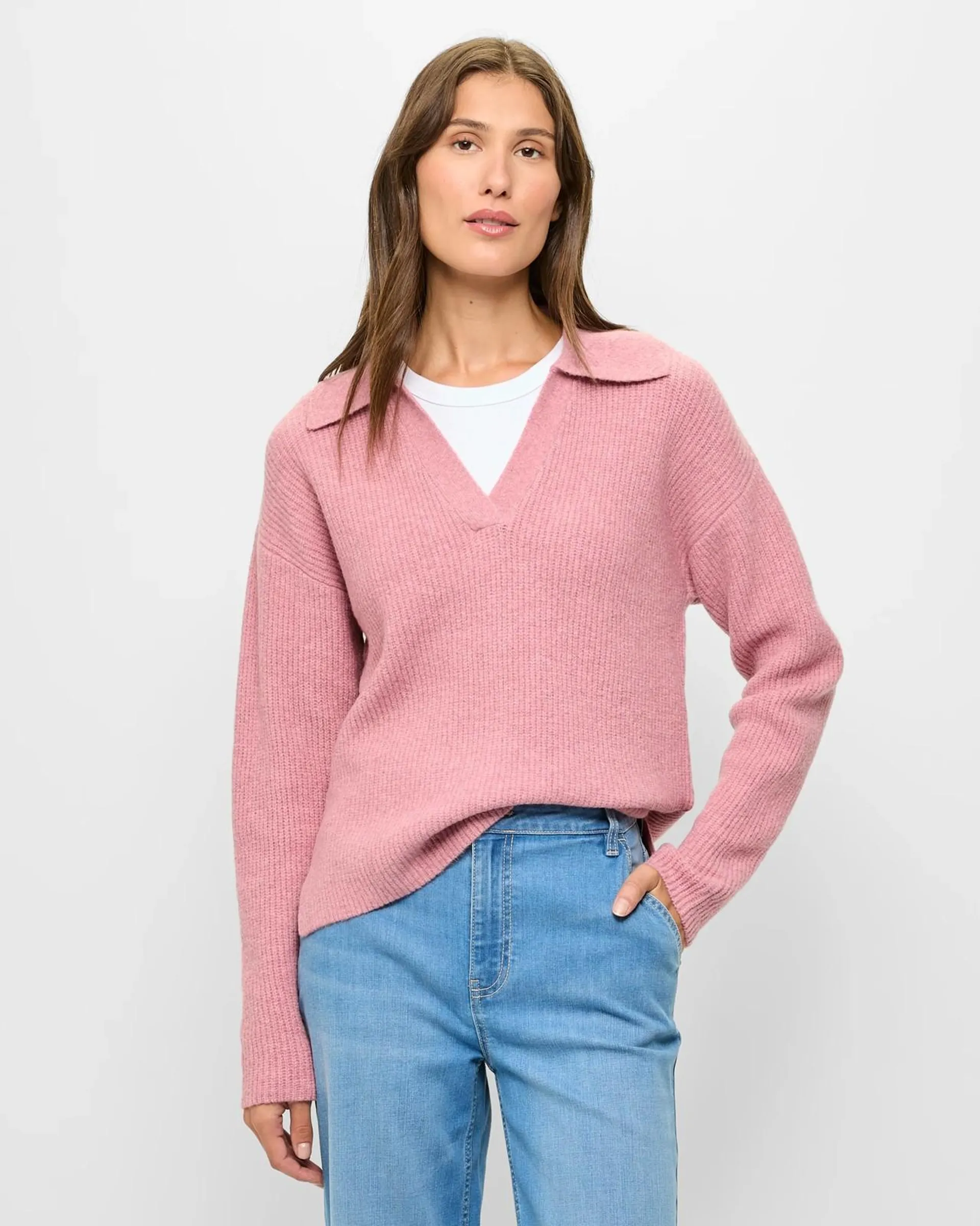 Super Soft Fly Collar Jumper - Dusty Rose