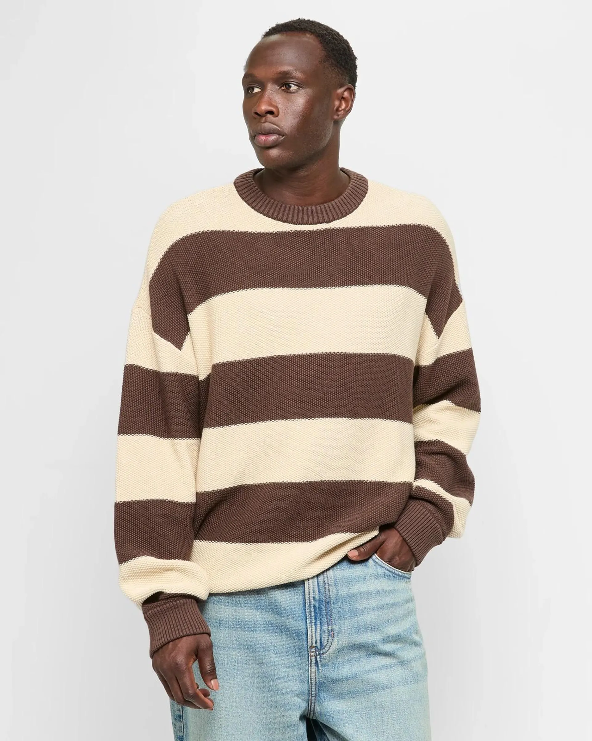 Australian Cotton Stripe Knit Jumper - Commons - Brown