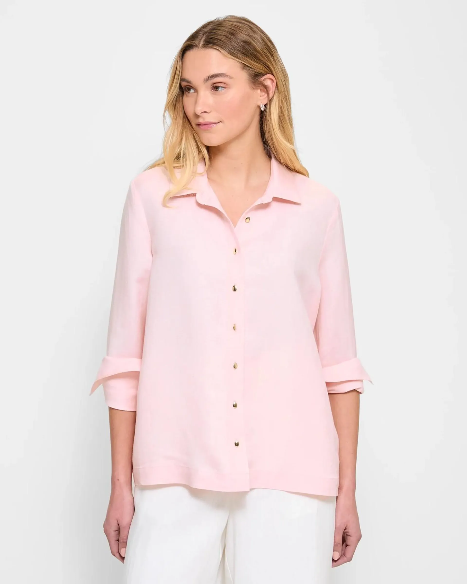 Linen Blend Long Sleeve Button Shirt - Preview