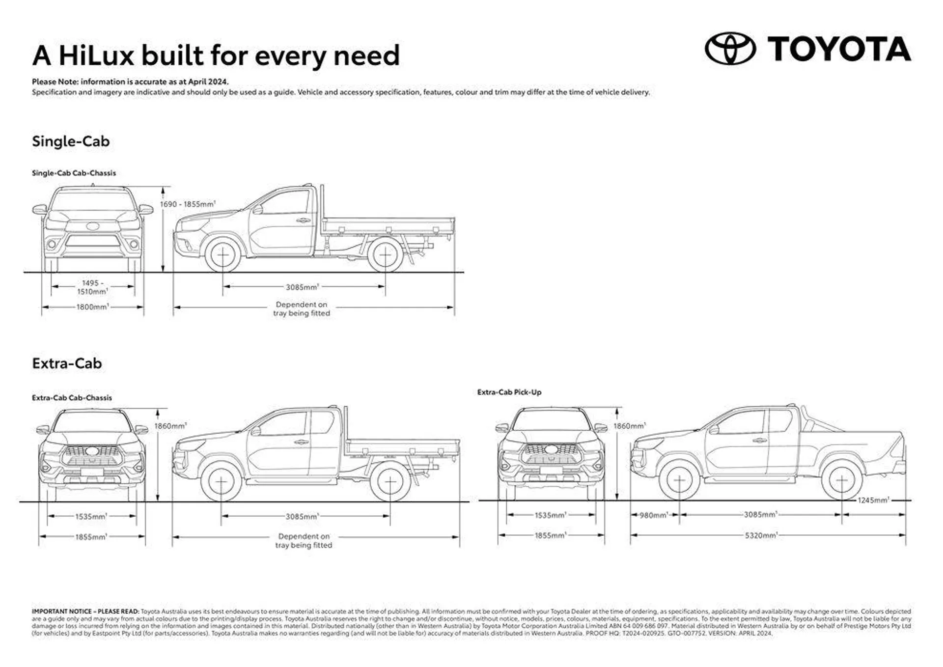 Toyota Hilux Specification Sheet - 1