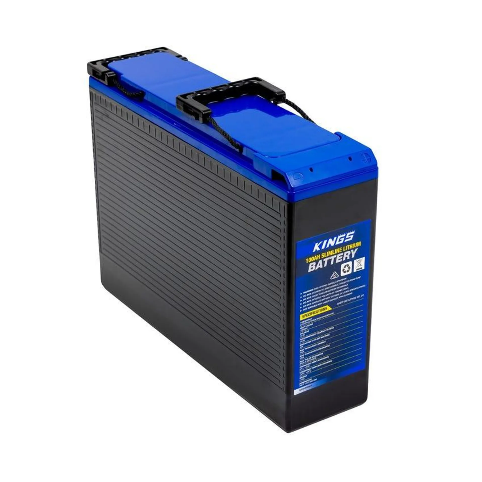 Kings 12V 100Ah Deep Cycle Slimline Lithium Battery | LiFePO4 | Quality integrated BMS | 2000+ Cycles | Slim Design