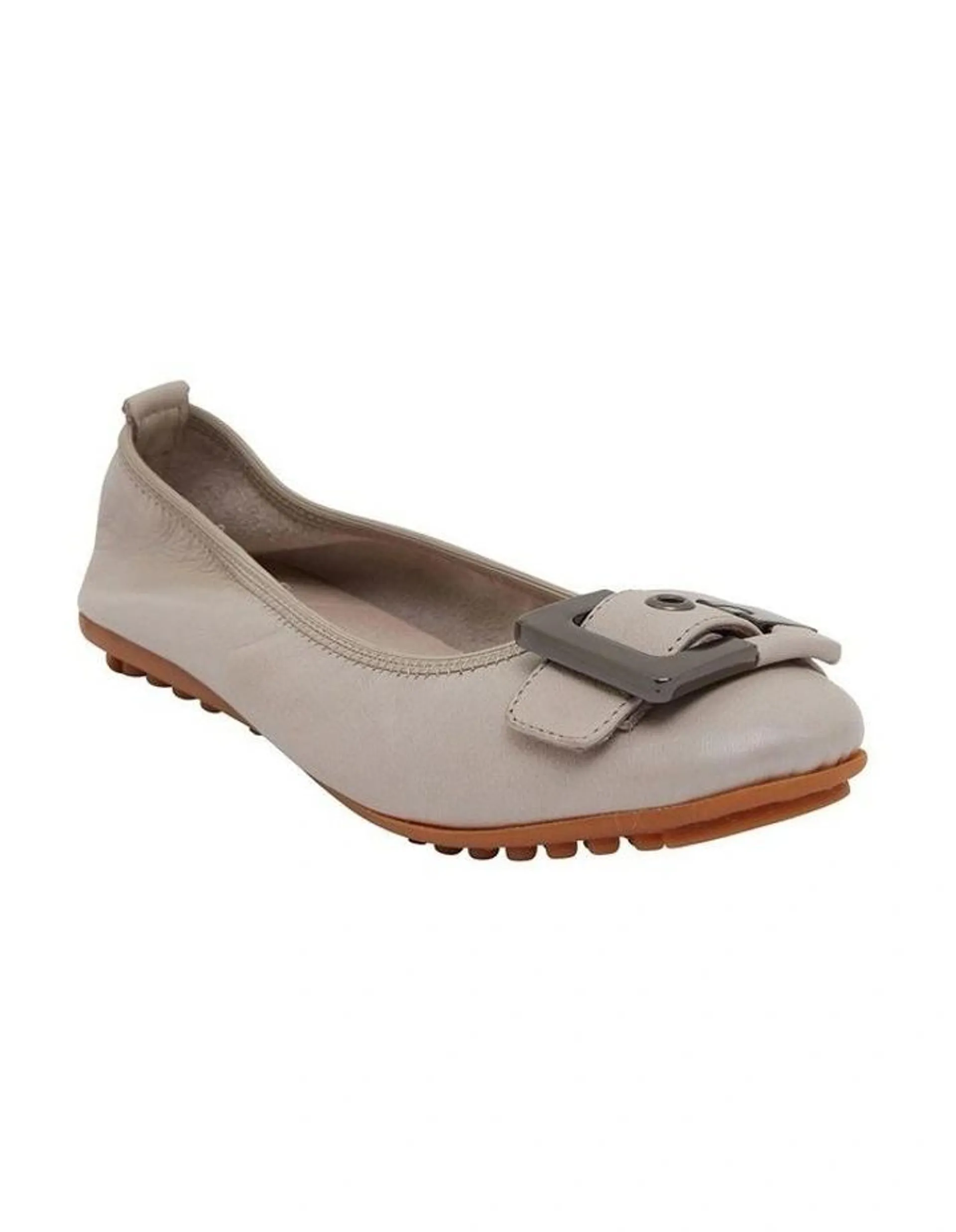 Pentagon Flat Shoes in Taupe Leather
