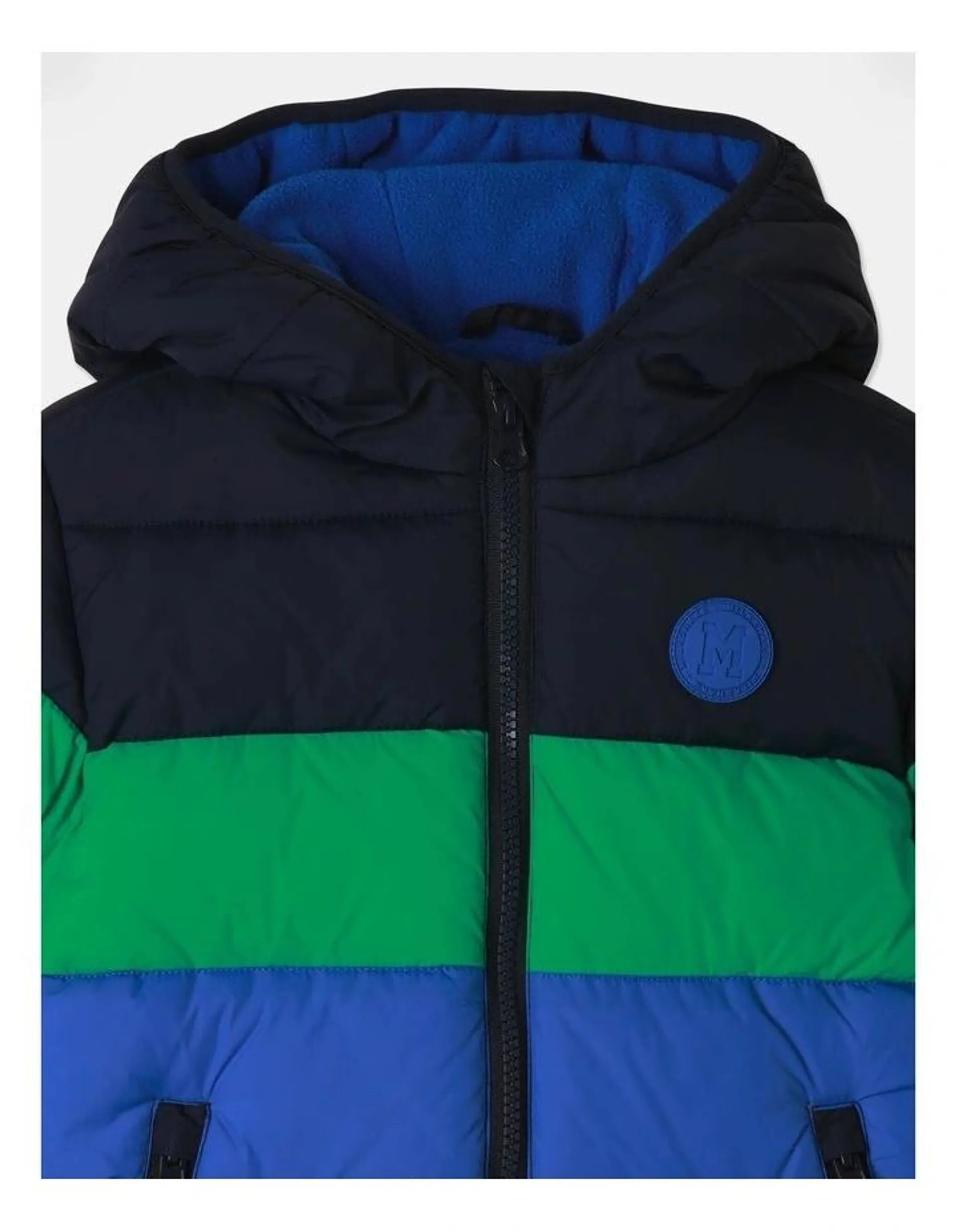 Recycled Puffer Jacket With Hood in Navy