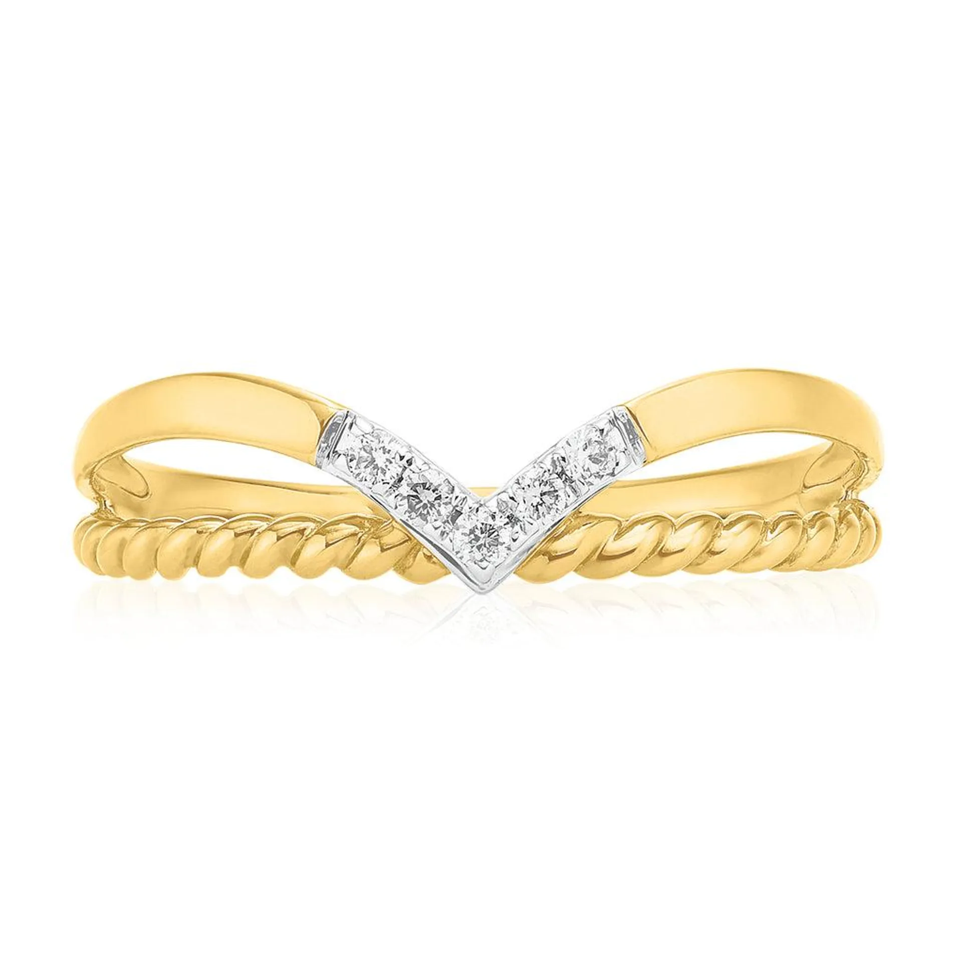 9ct Yellow Gold Round Brilliant Cut Diamond Two Stacker Ring