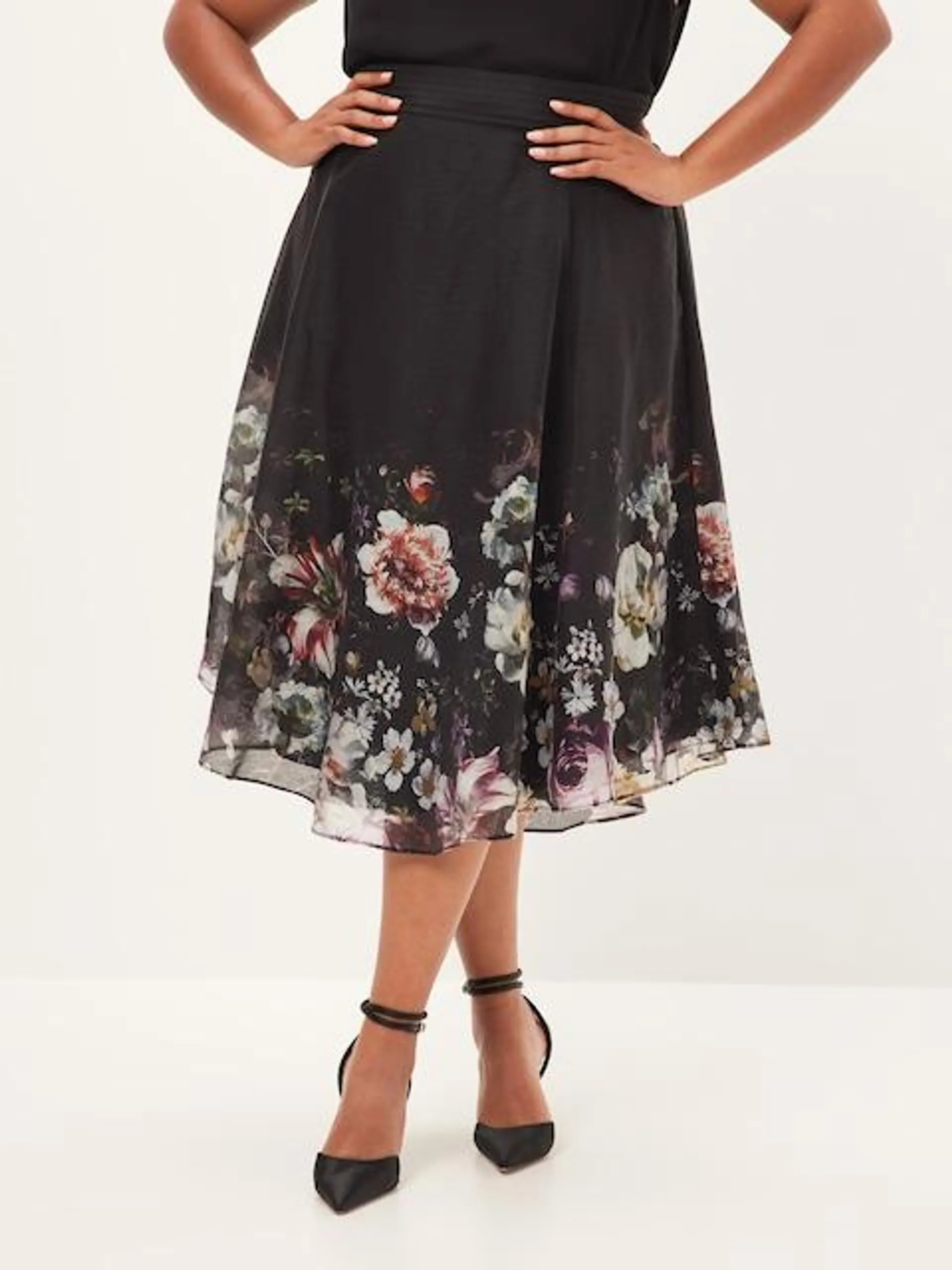 Curve Victorian Floral Midi Skirt