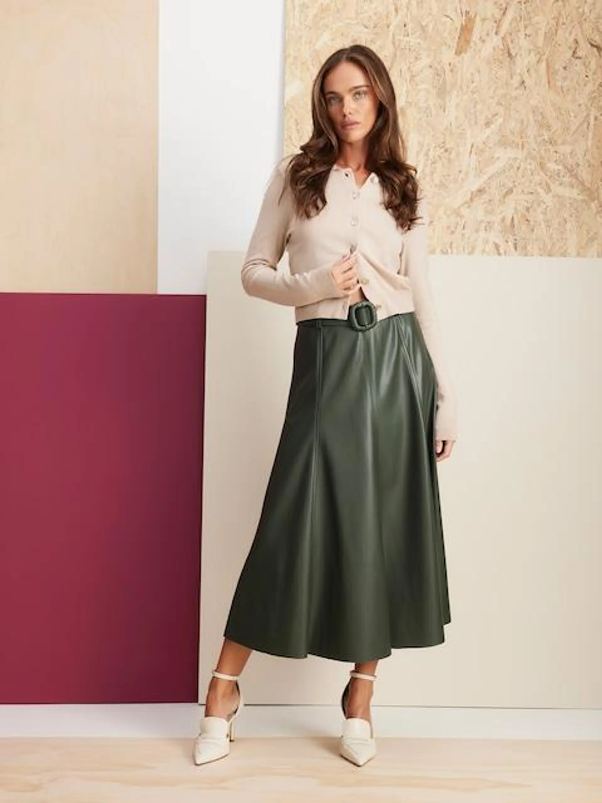 Better Days Faux Leather Midi Skirt