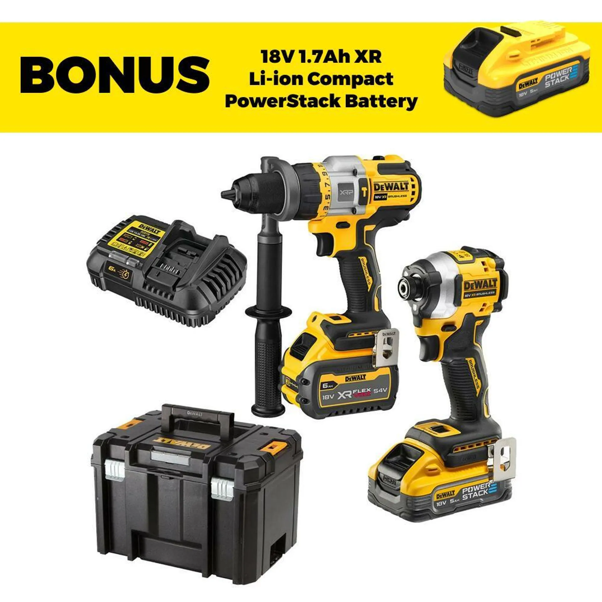 DeWalt DCK2052H1T1-XE 18V 5.0Ah/6.0Ah XR Li-ion Cordless Brushless 2pce Combo Kit