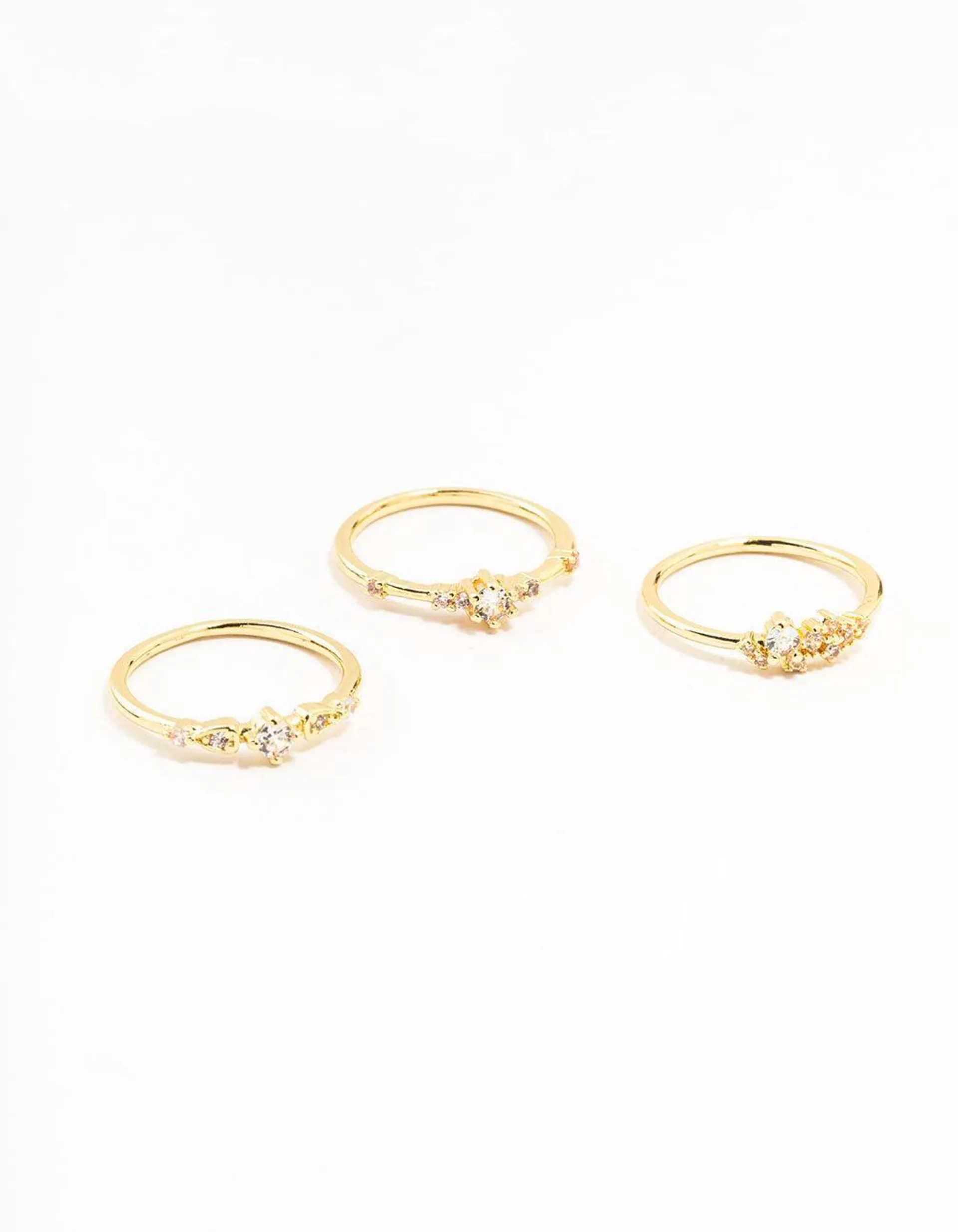 Gold Plated Dainty Cubic Zirconia Cluster Rings 3-Pack