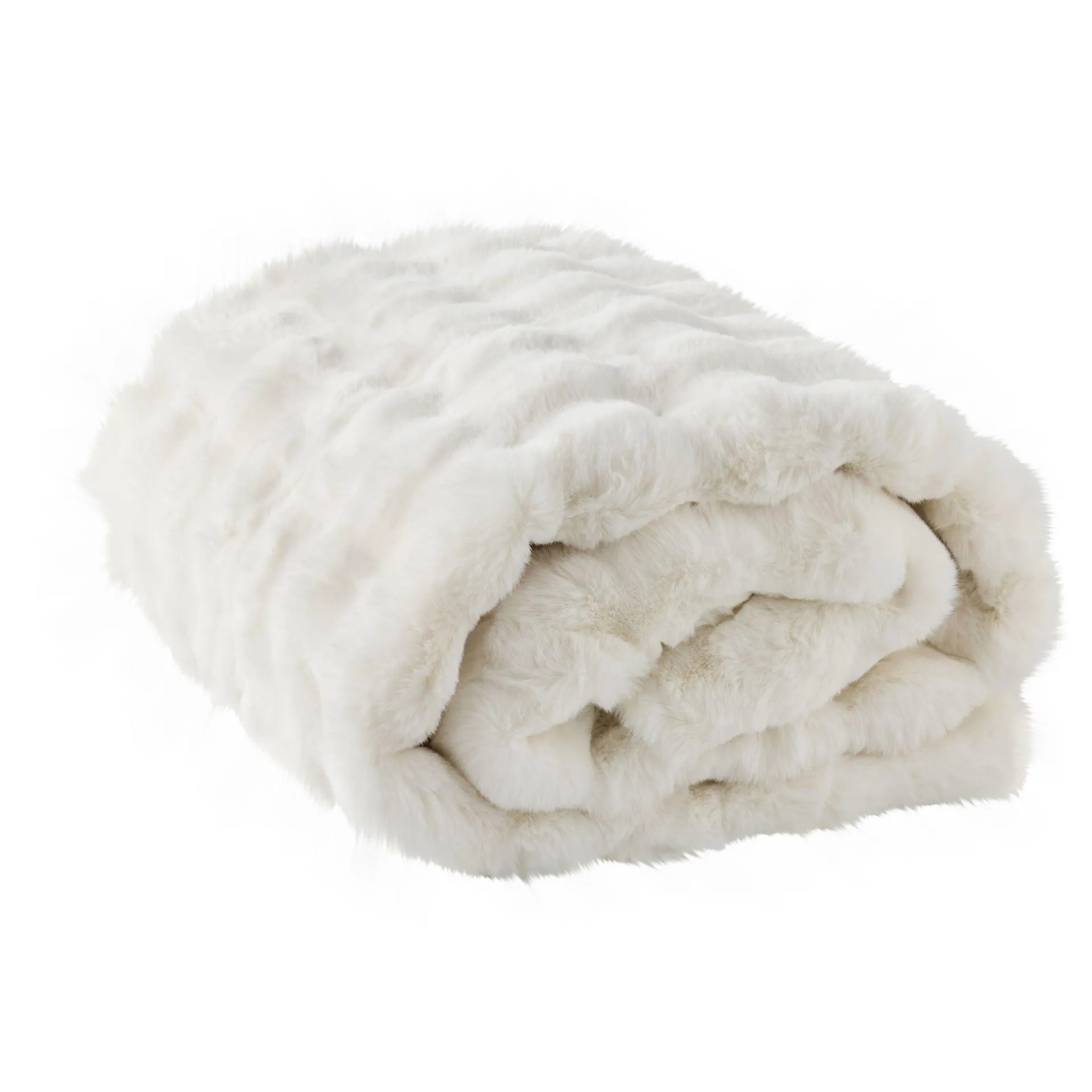 Luxe Bobble Faux Fur and Velvet Throw Off White 130x170cm
