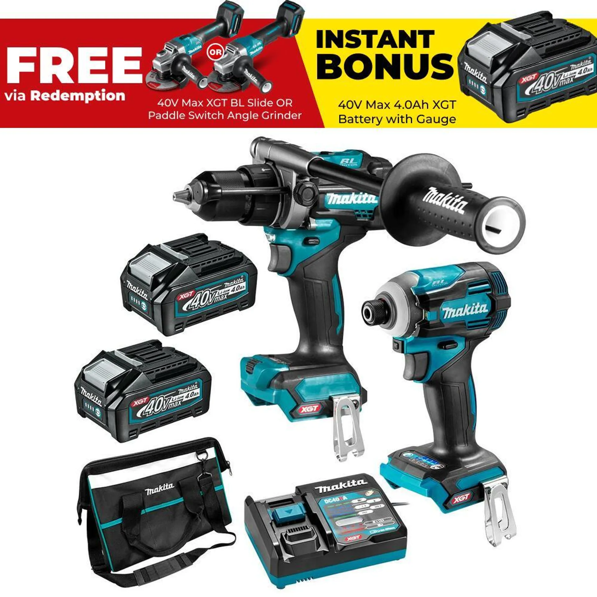 Makita DK0114G209 40V 4.0Ah Max XGT Li-ion Cordless Brushless 2pce Combo Kit