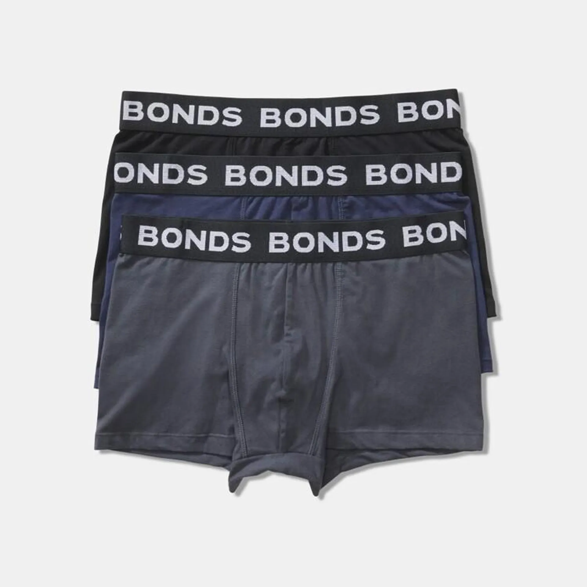 Bonds Men's Core Trunk 3 Pack Black Navy Grey Medium