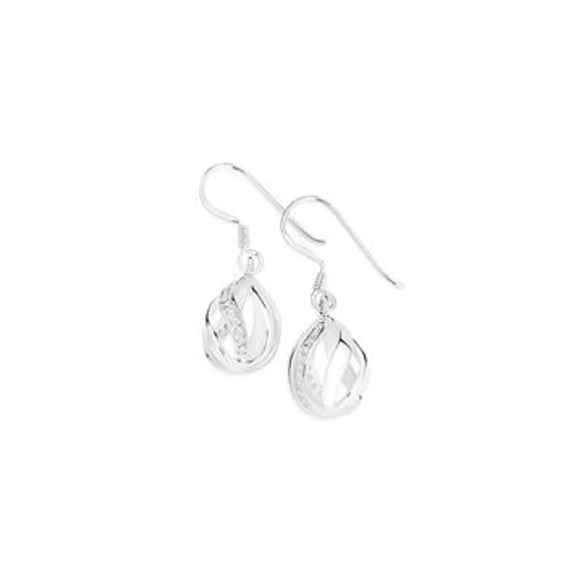 Silver CZ Twirl Hook Earrings