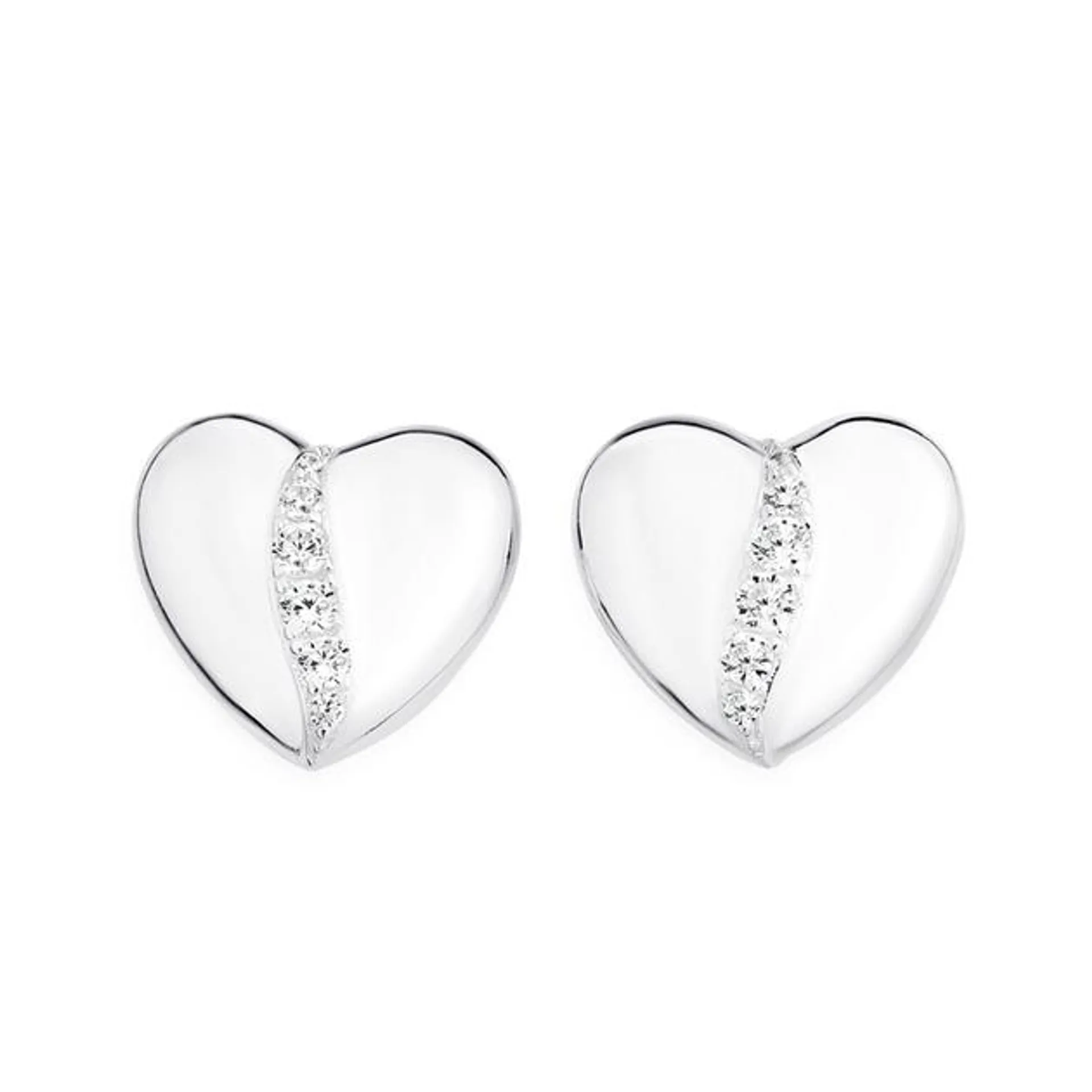 Silver CZ Wave Heart Stud Earrings