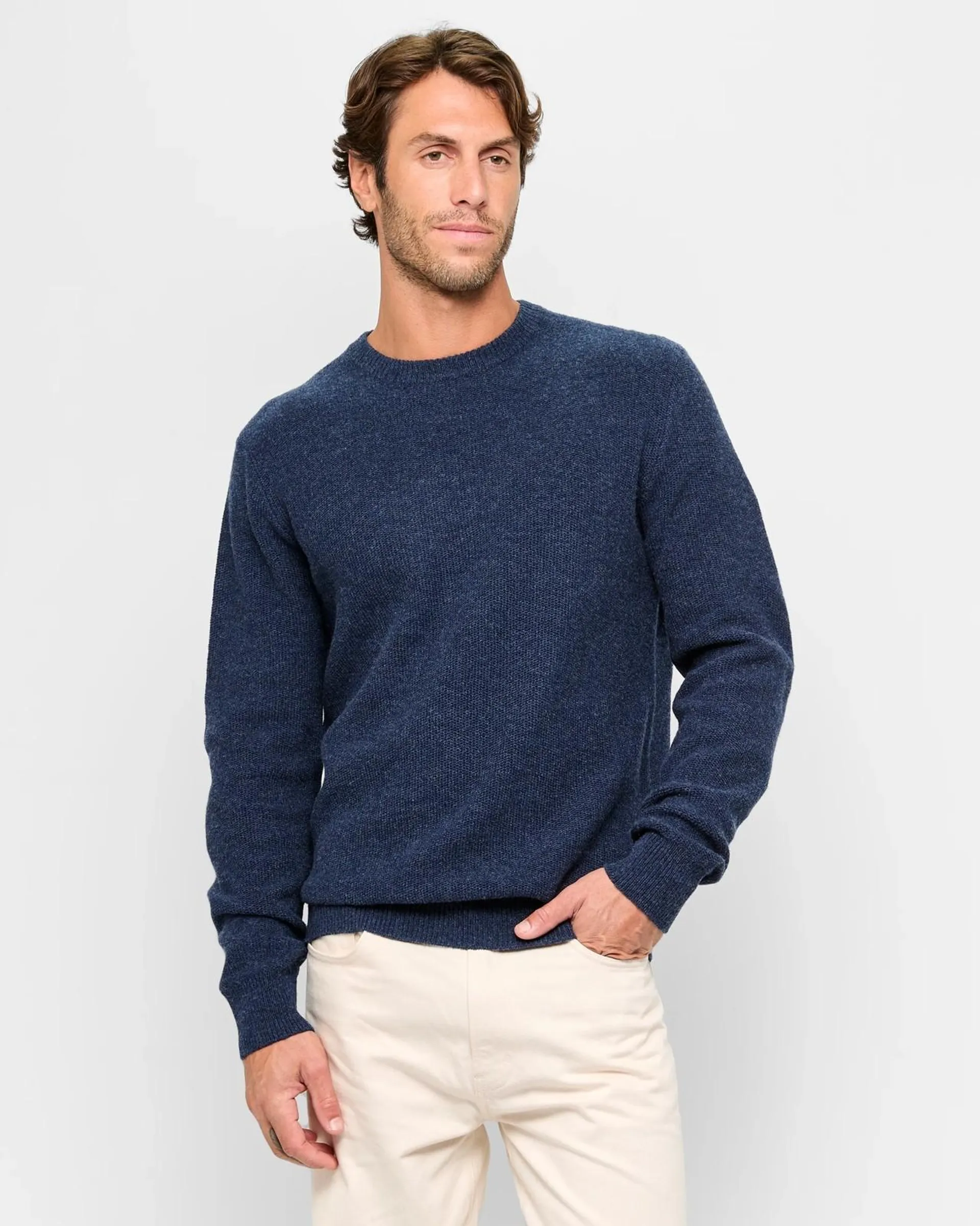 Lambswool Crew Neck Knit Jumper - Dark Blue