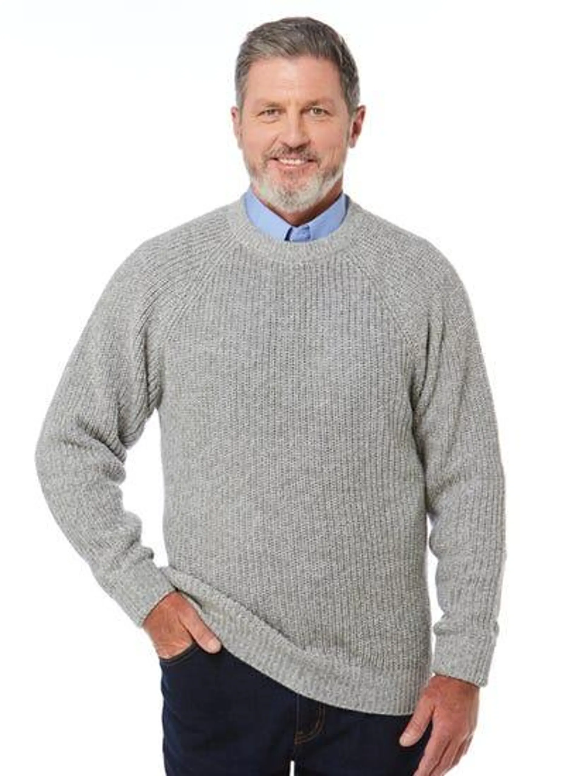 Elliotts Shaker Knit Pullover Silver Marle