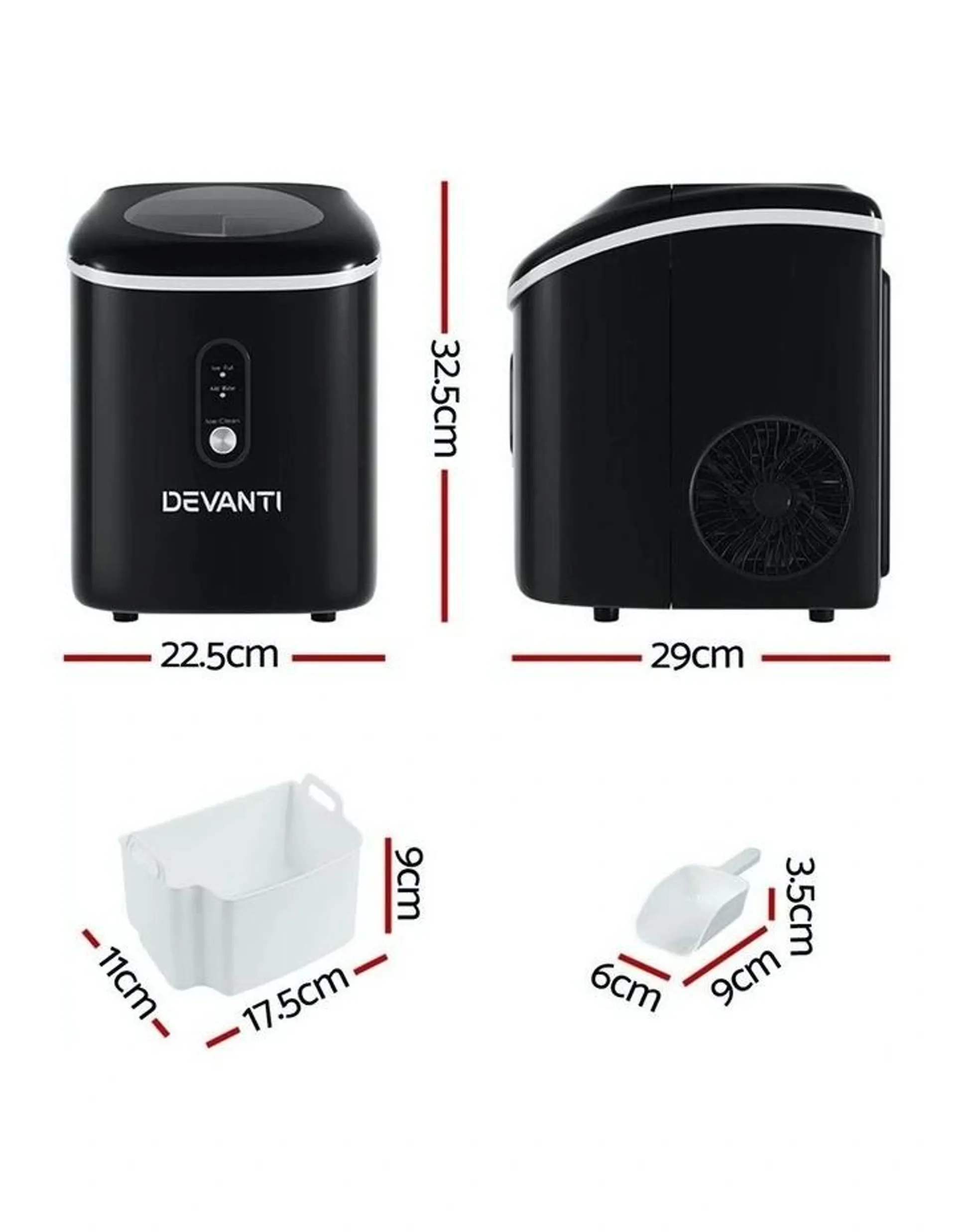 Devanti Portable Ice Maker Commercial Machine 2L in Black