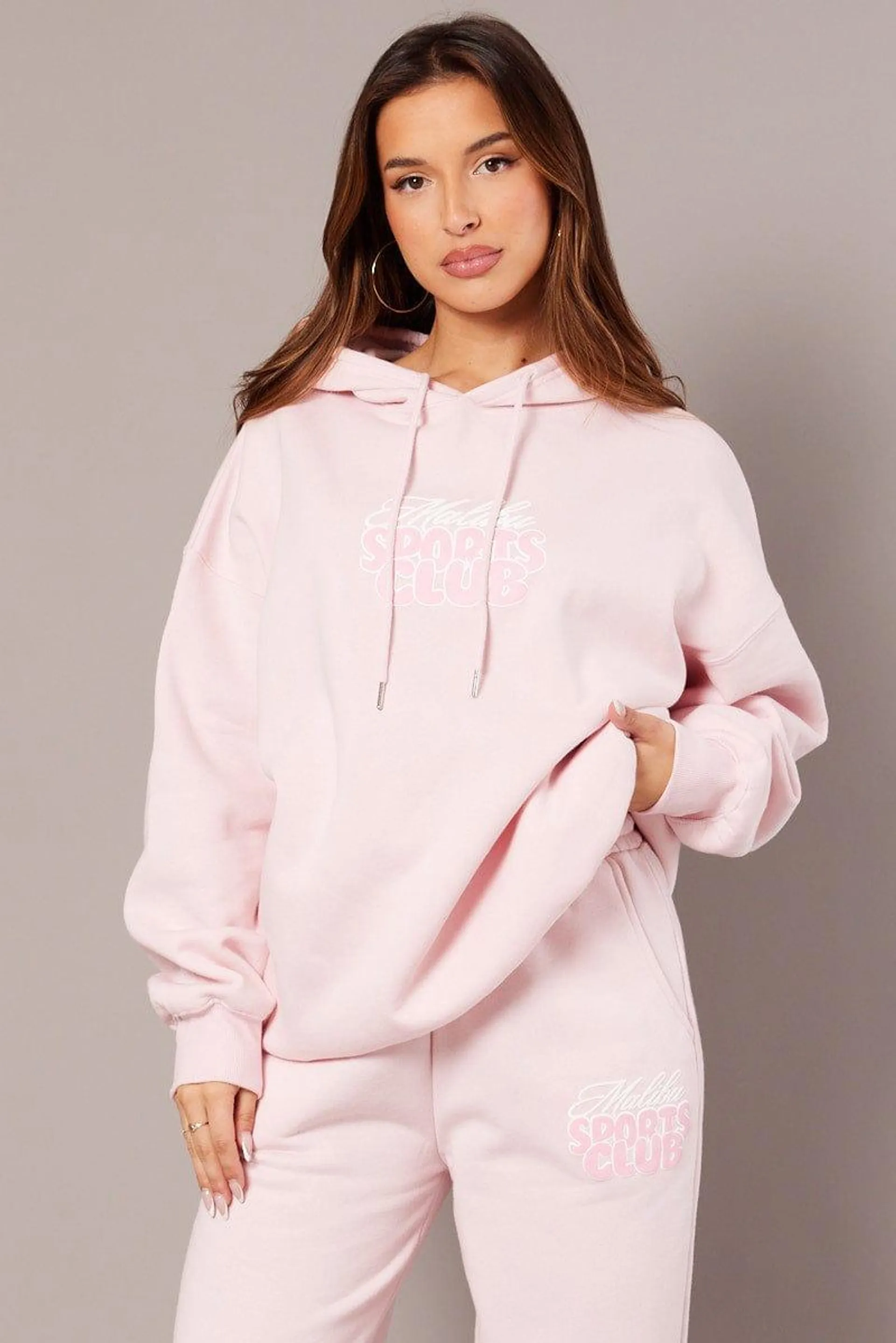 Pink Graphic Hoodie Long Sleeve