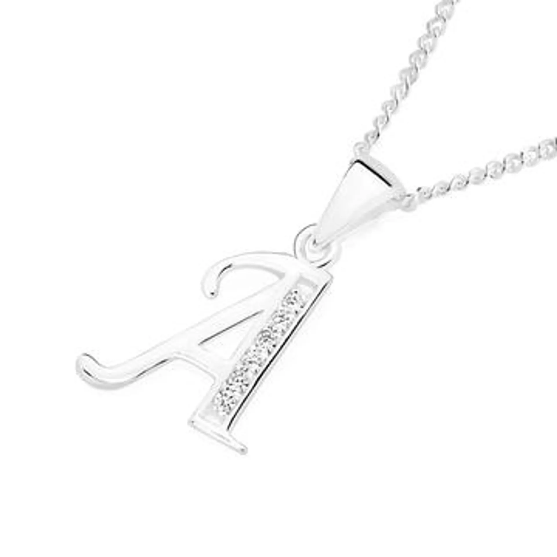 Sterling Silver Cubic Zirconia Initial A Letter Pendant