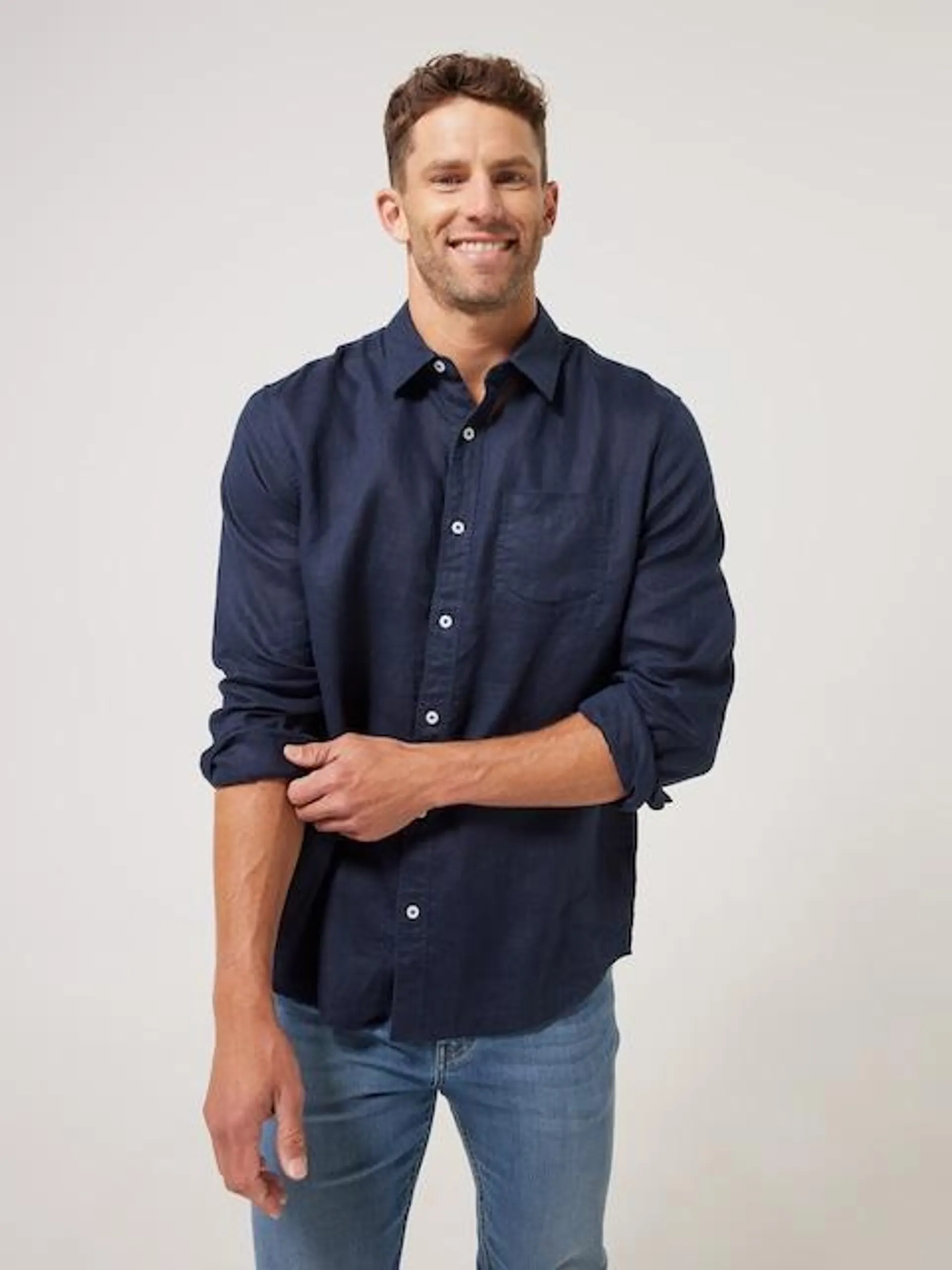 Just Jeans Long Sleeve Linen Plain Shirt