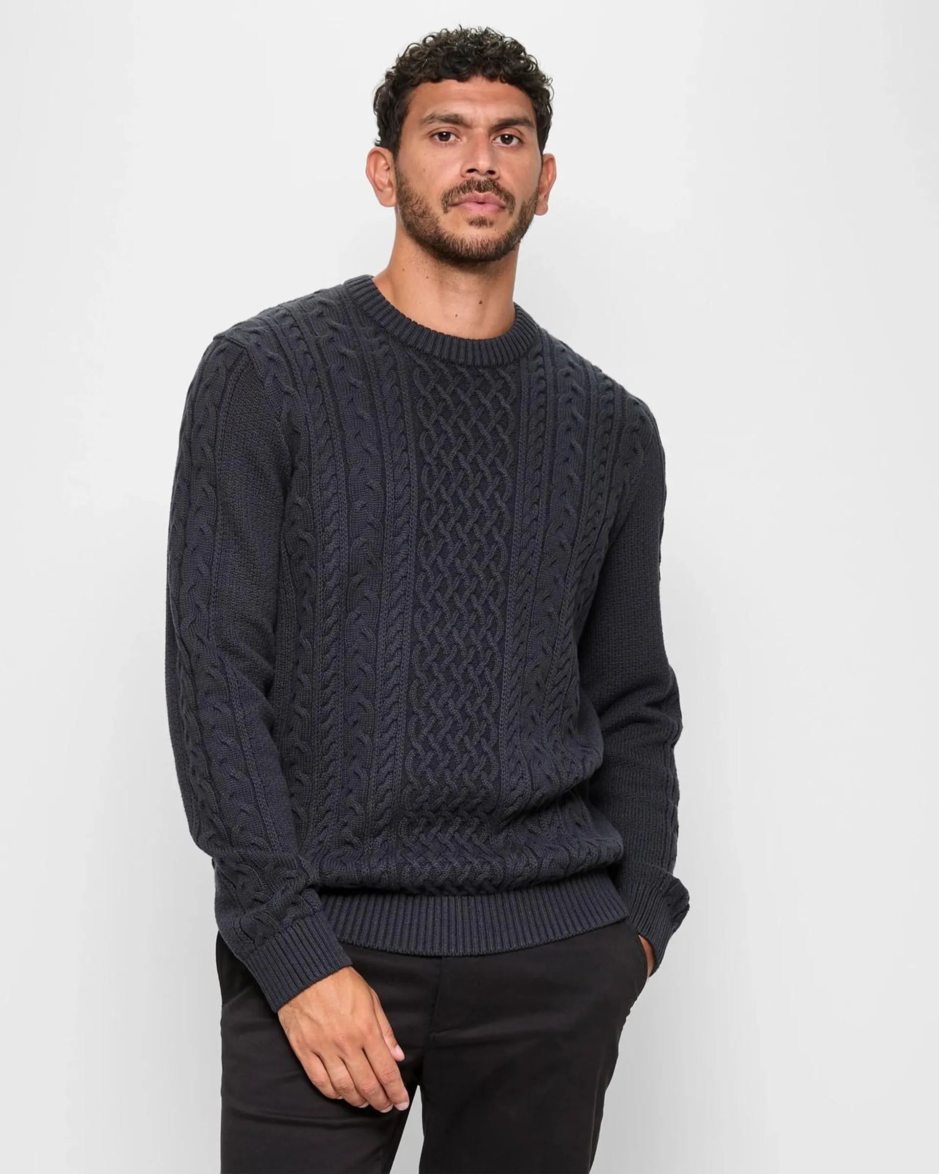 Australian Cotton Cable Knit Jumper - Ink Blue