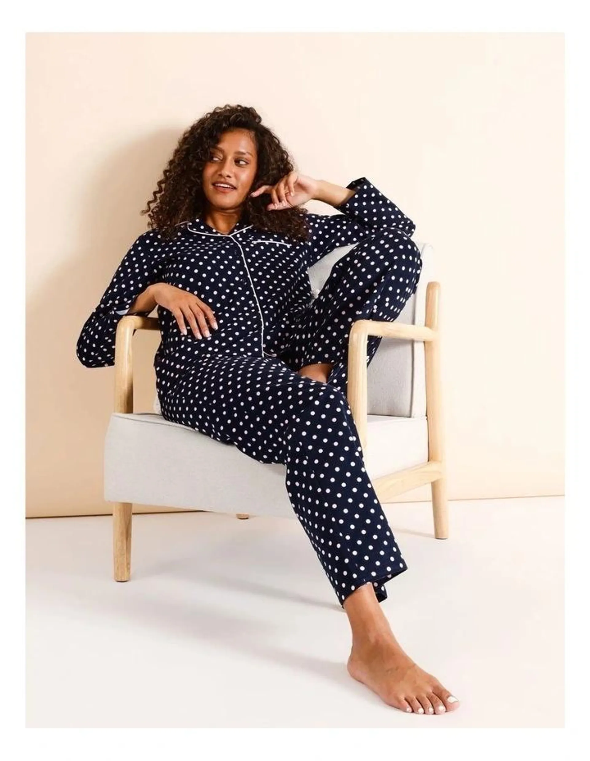 Flannelette Pyjama Set in Navy Spot