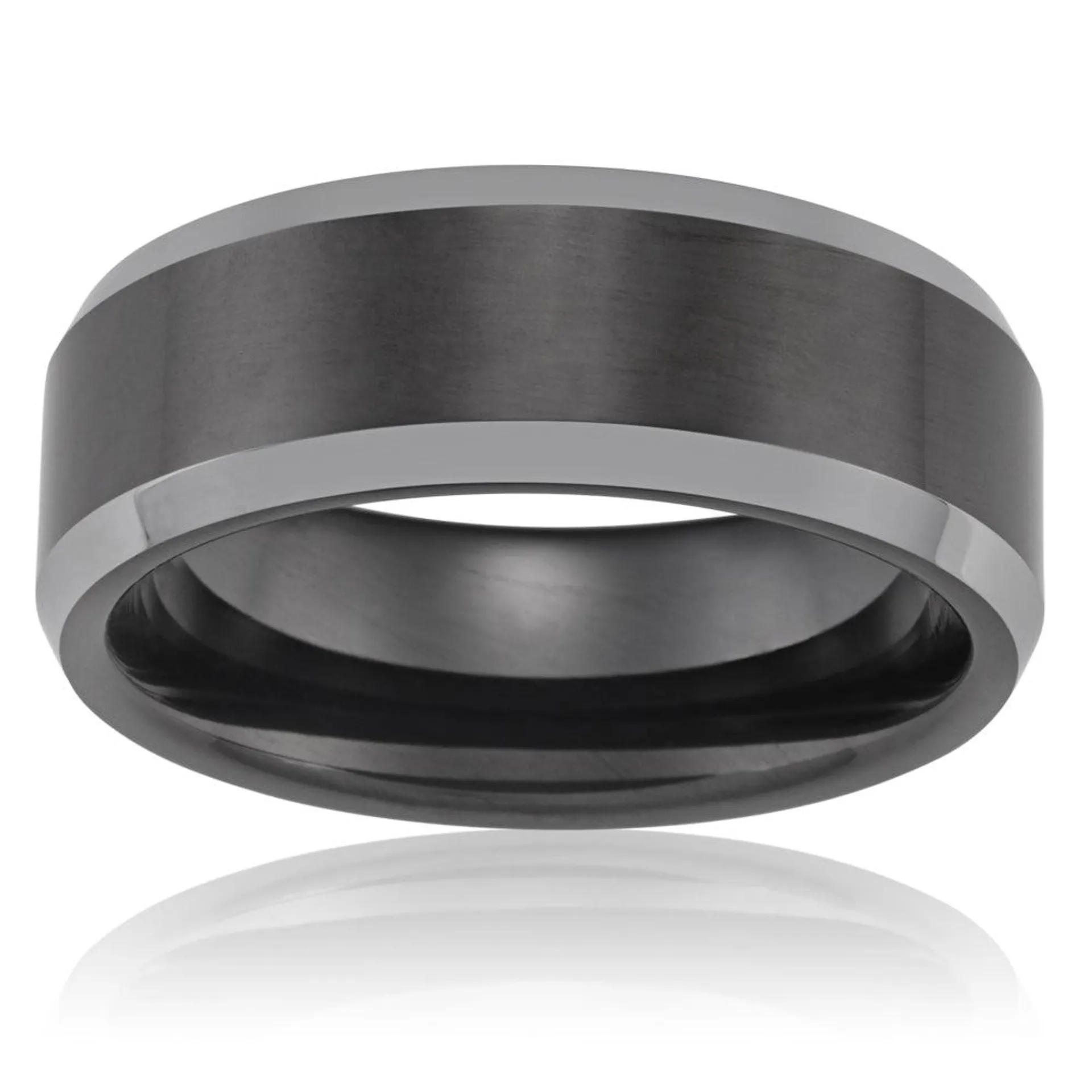 Tungsten Black Polished Centre Gents Ring - *No Resize*