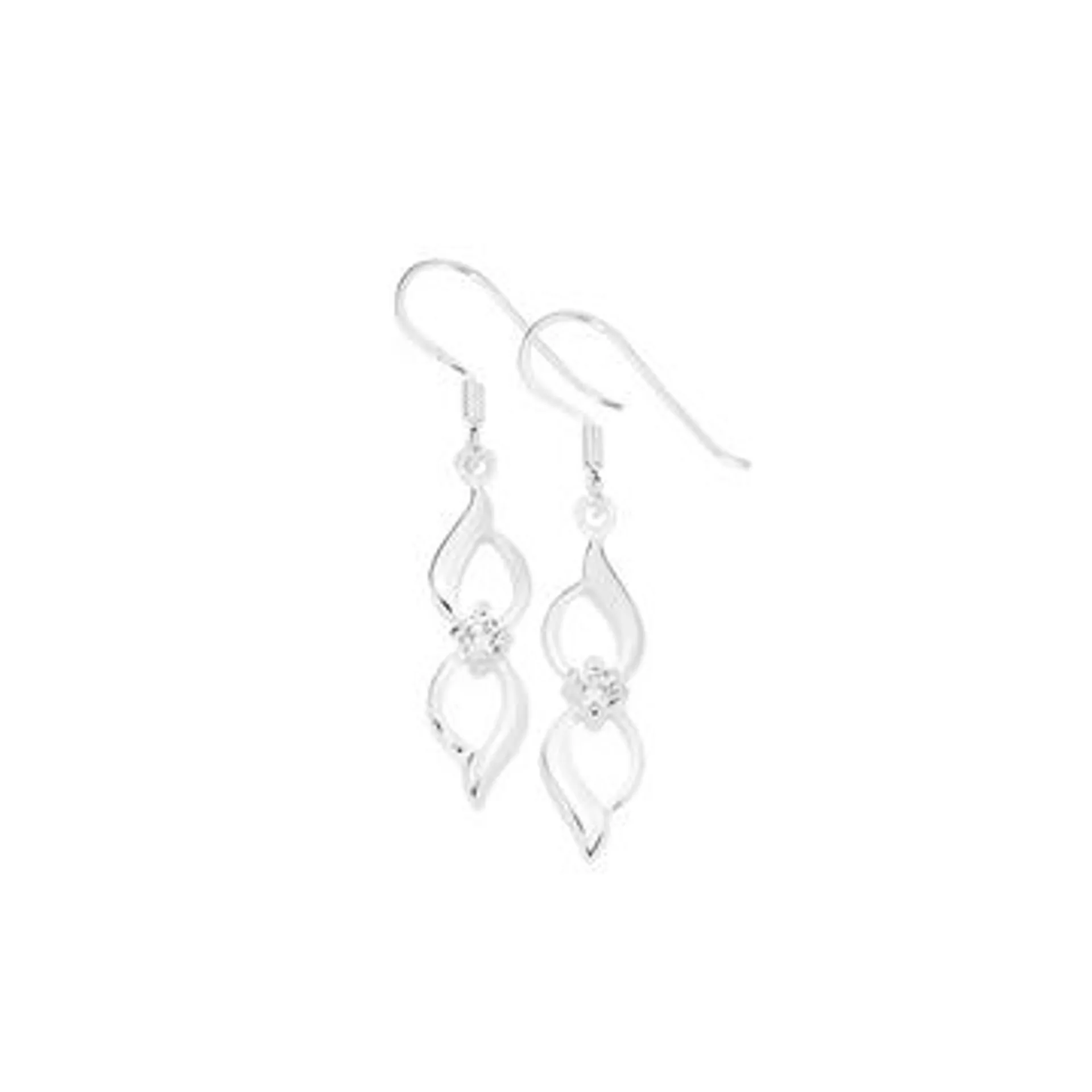 Silver CZ Double Open Loop Hook Drop Earrings