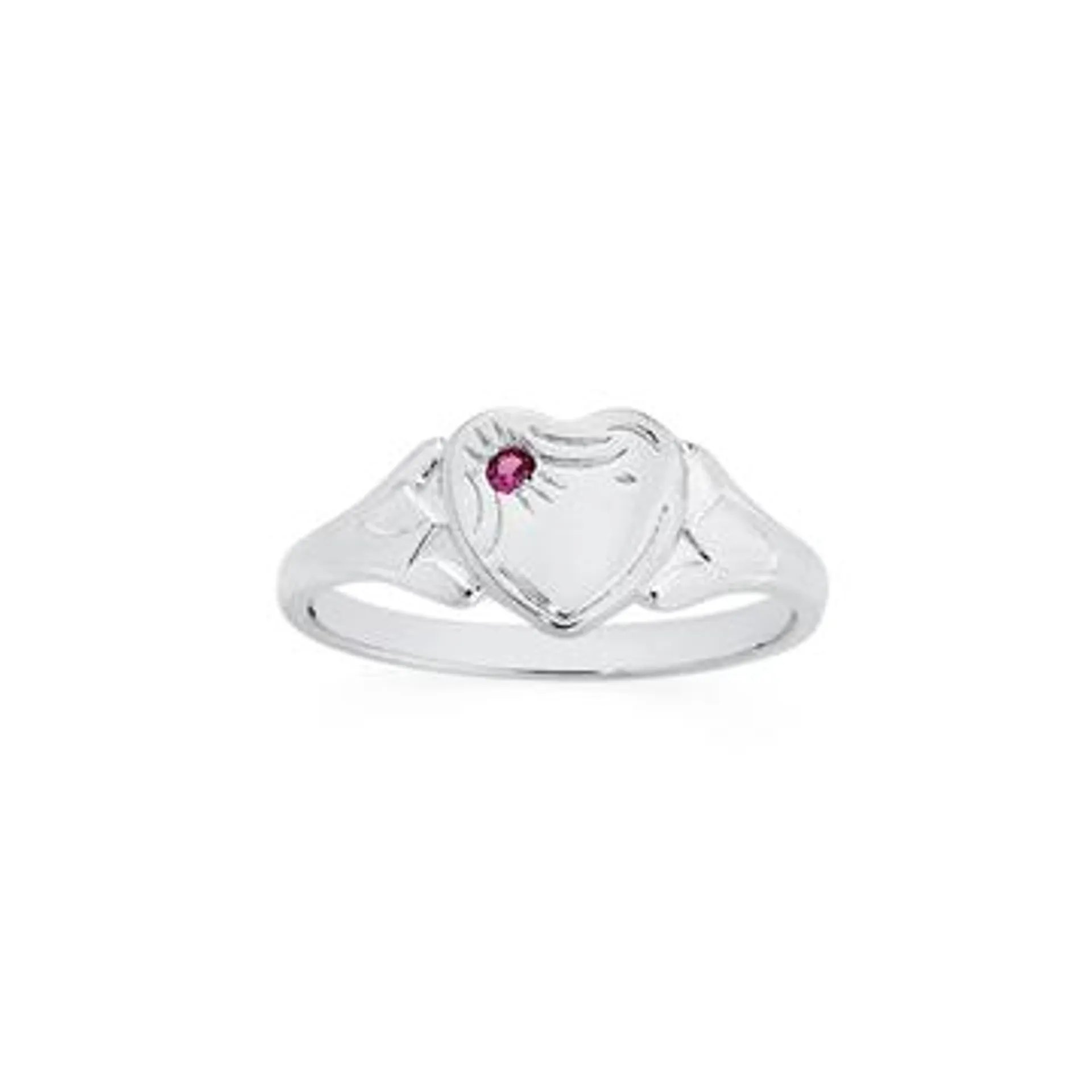 Silver Created Ruby Heart Signet Ring Size I