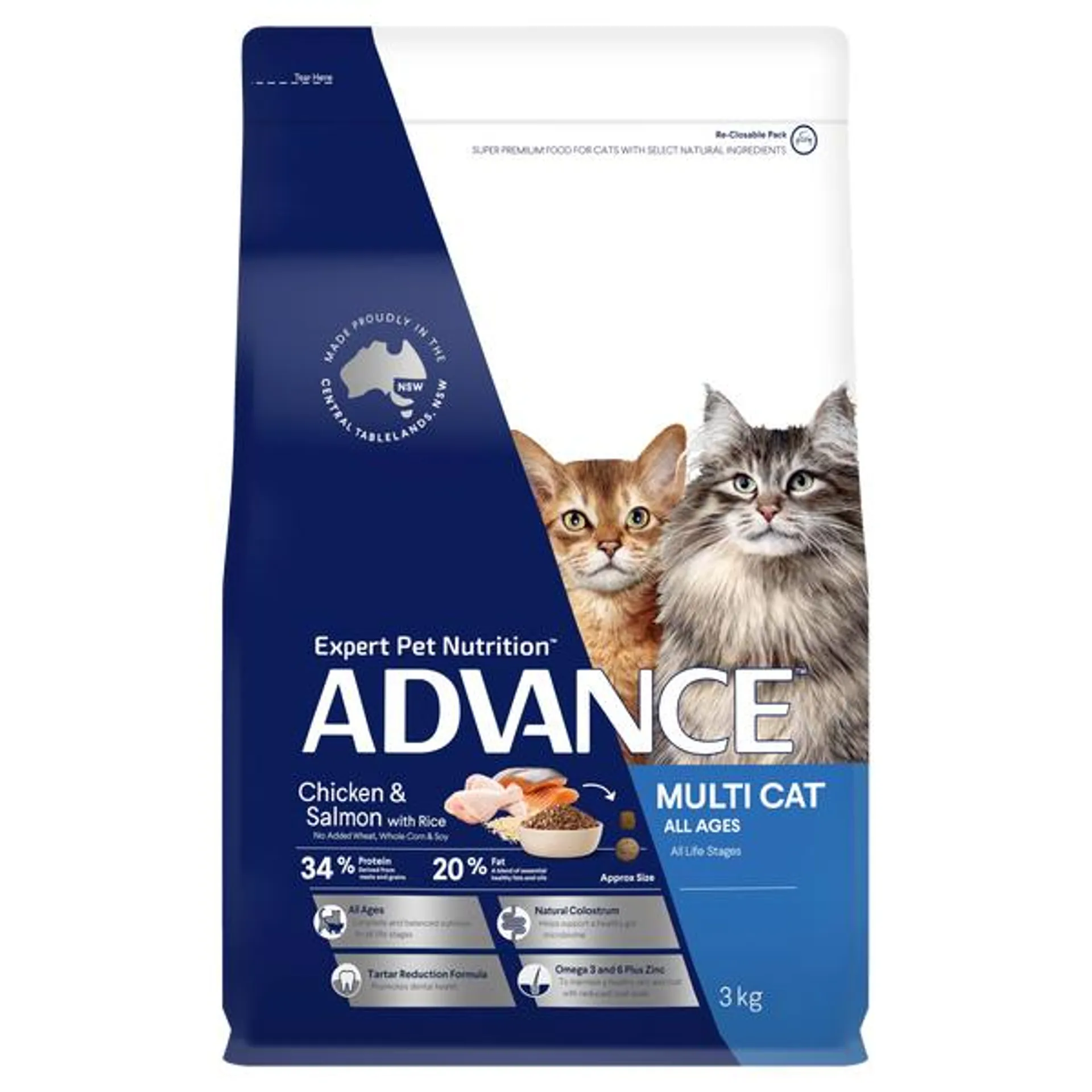 ADVANCE - Multi Cat Chicken & Salmon with Rice Dry Cat Food (3kg)