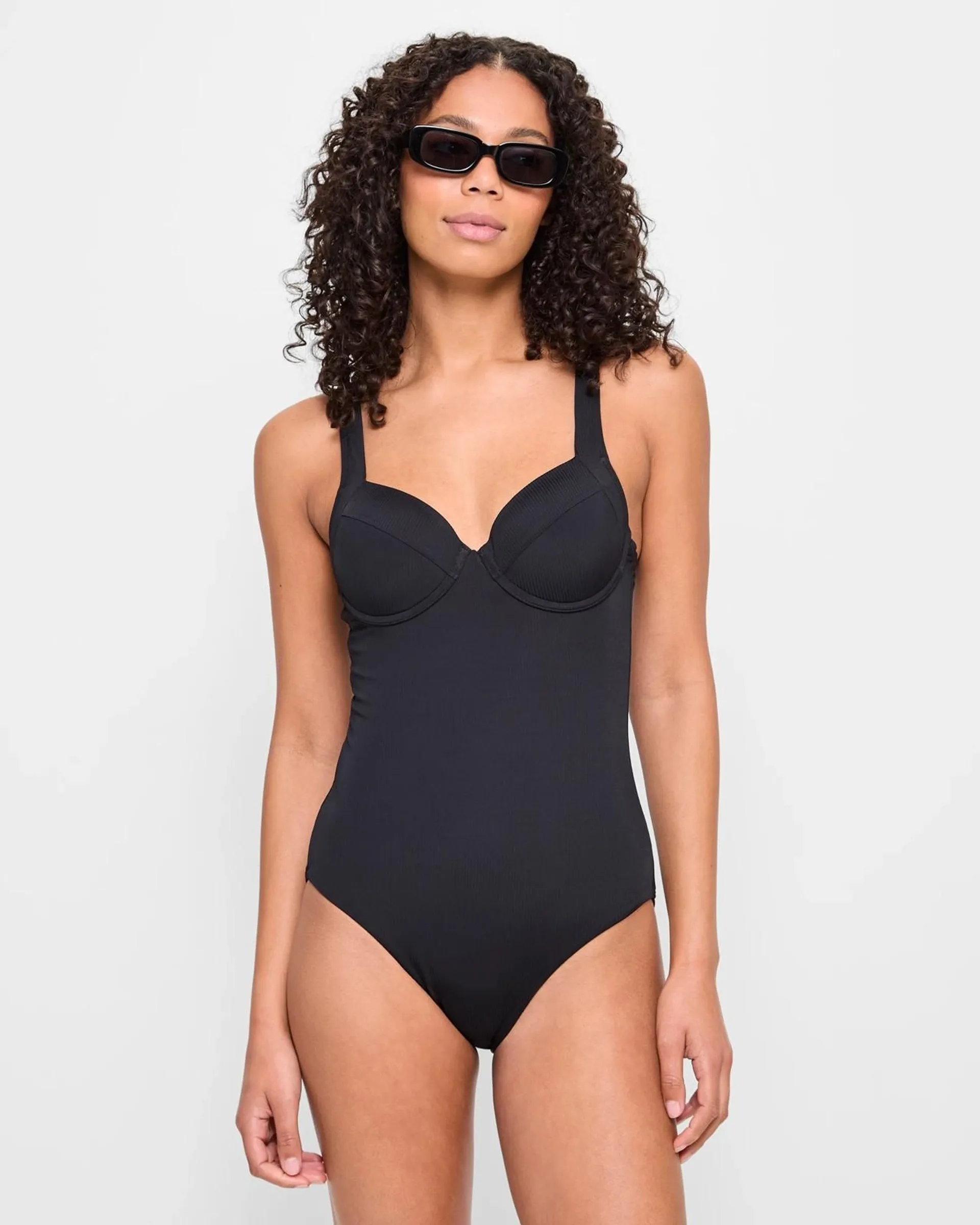 Underwire One Piece Rib Bathers - Shape Your Body - Black