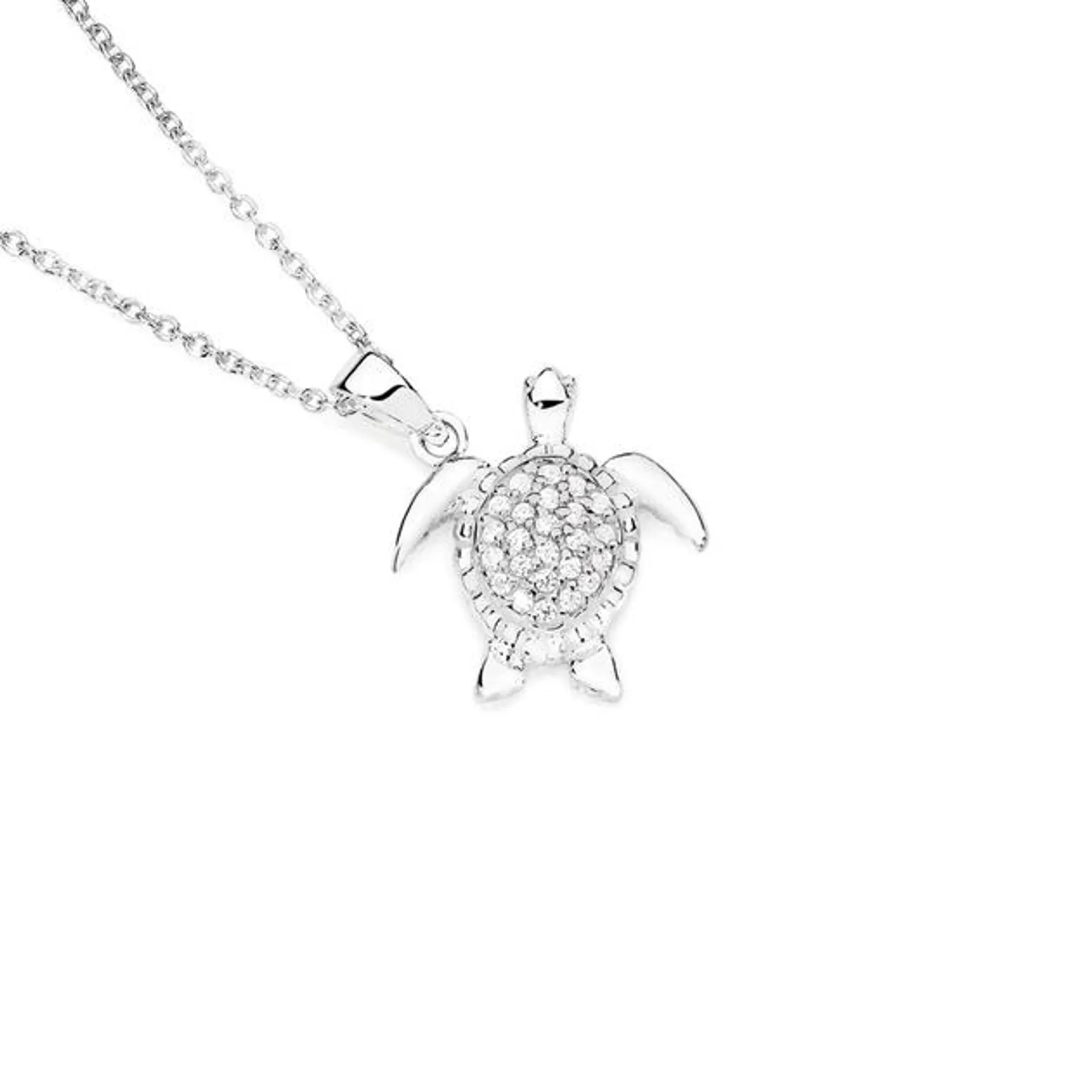 Silver & Pave CZ Turtle Pendant