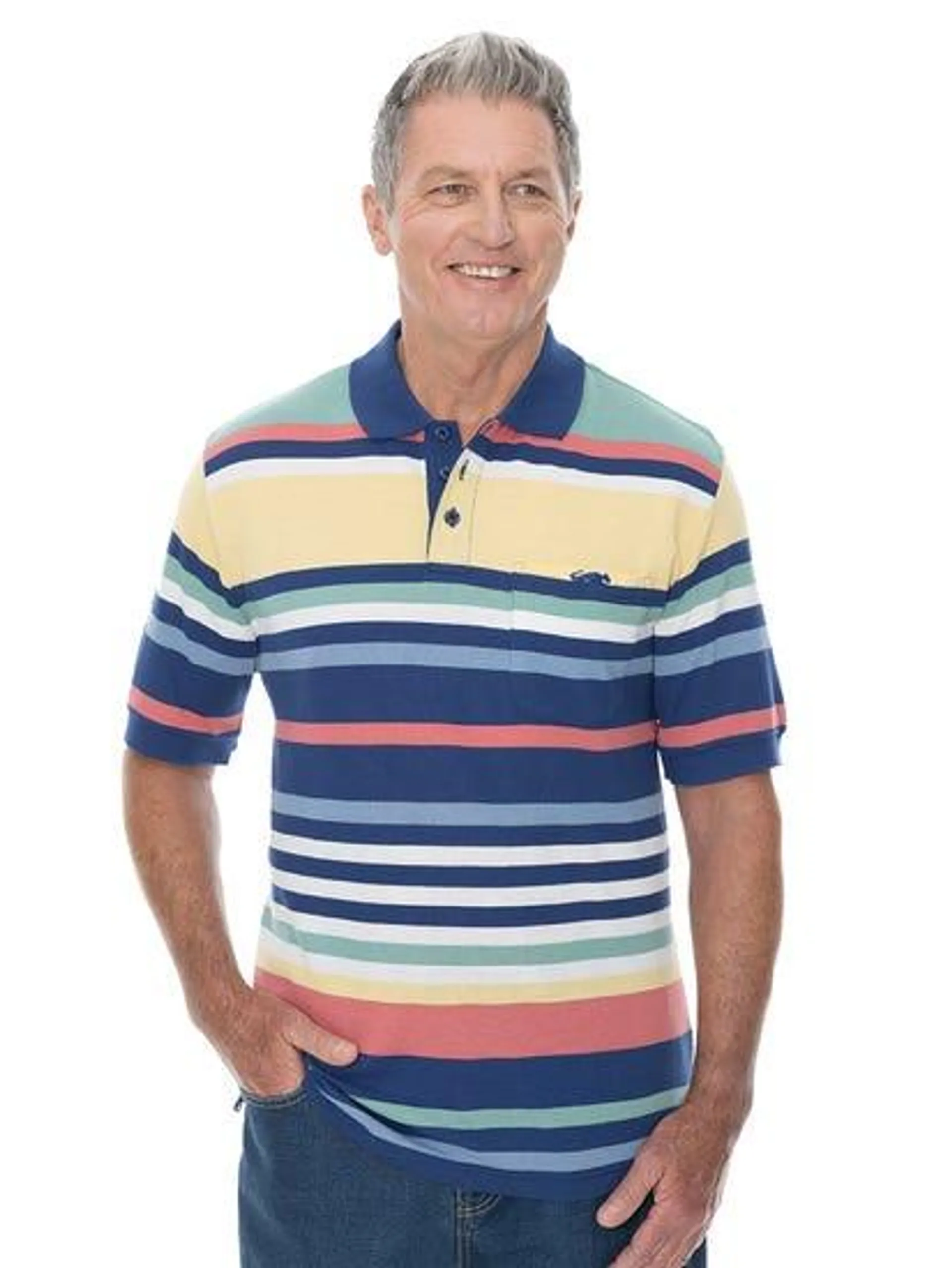 Mens Multi Stripe Polo With Chest Pocket