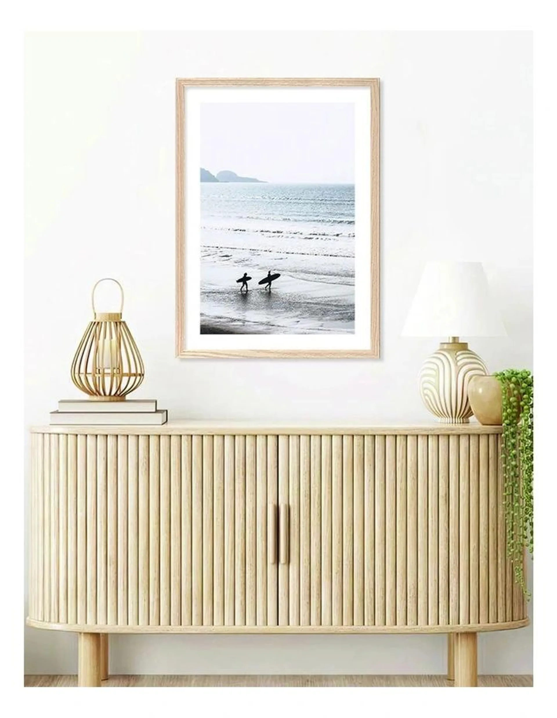 Australian Made Morning Surf Art Print A3 in Natural Frame