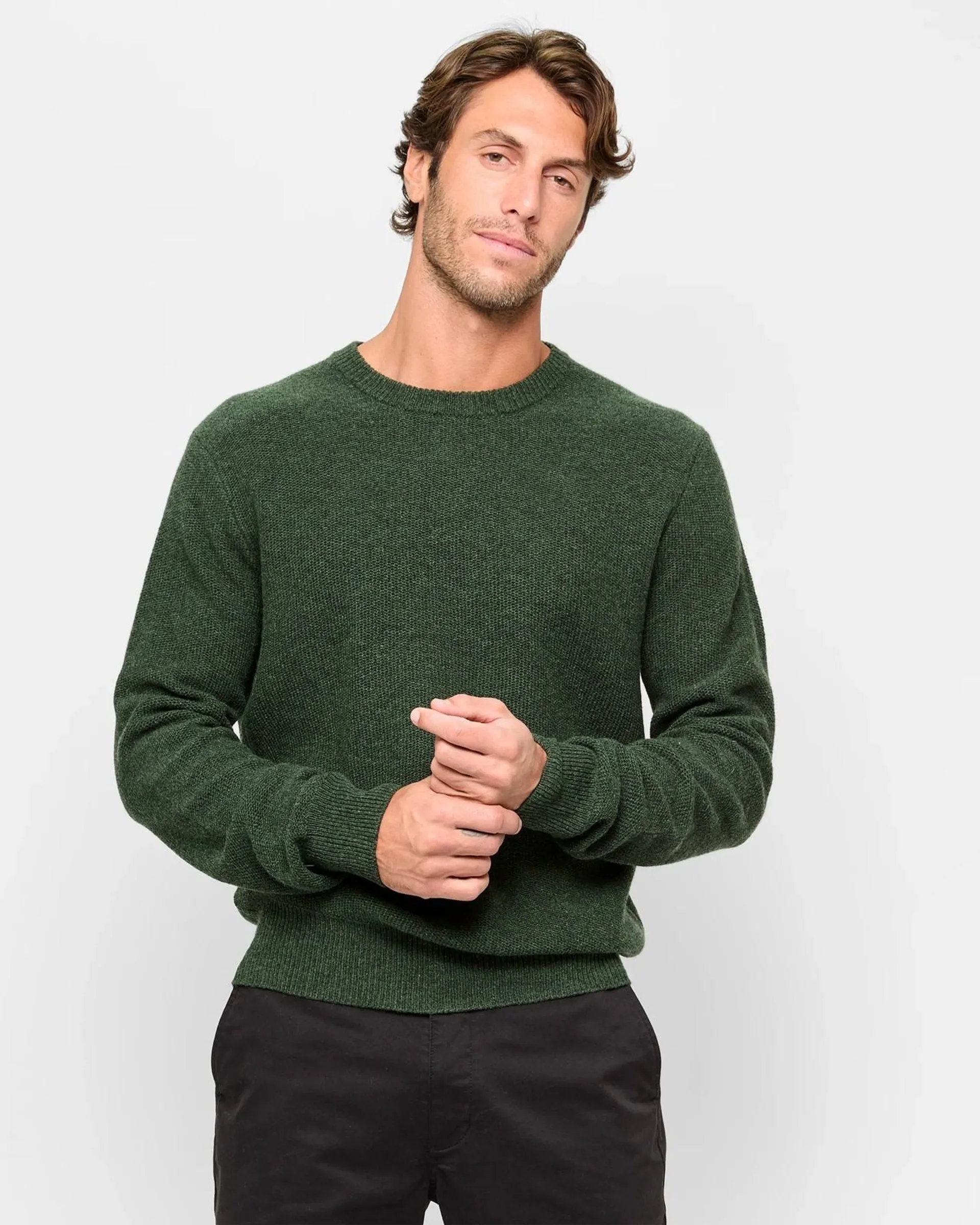 Lambswool Crew Neck Knit Jumper - Winter Green