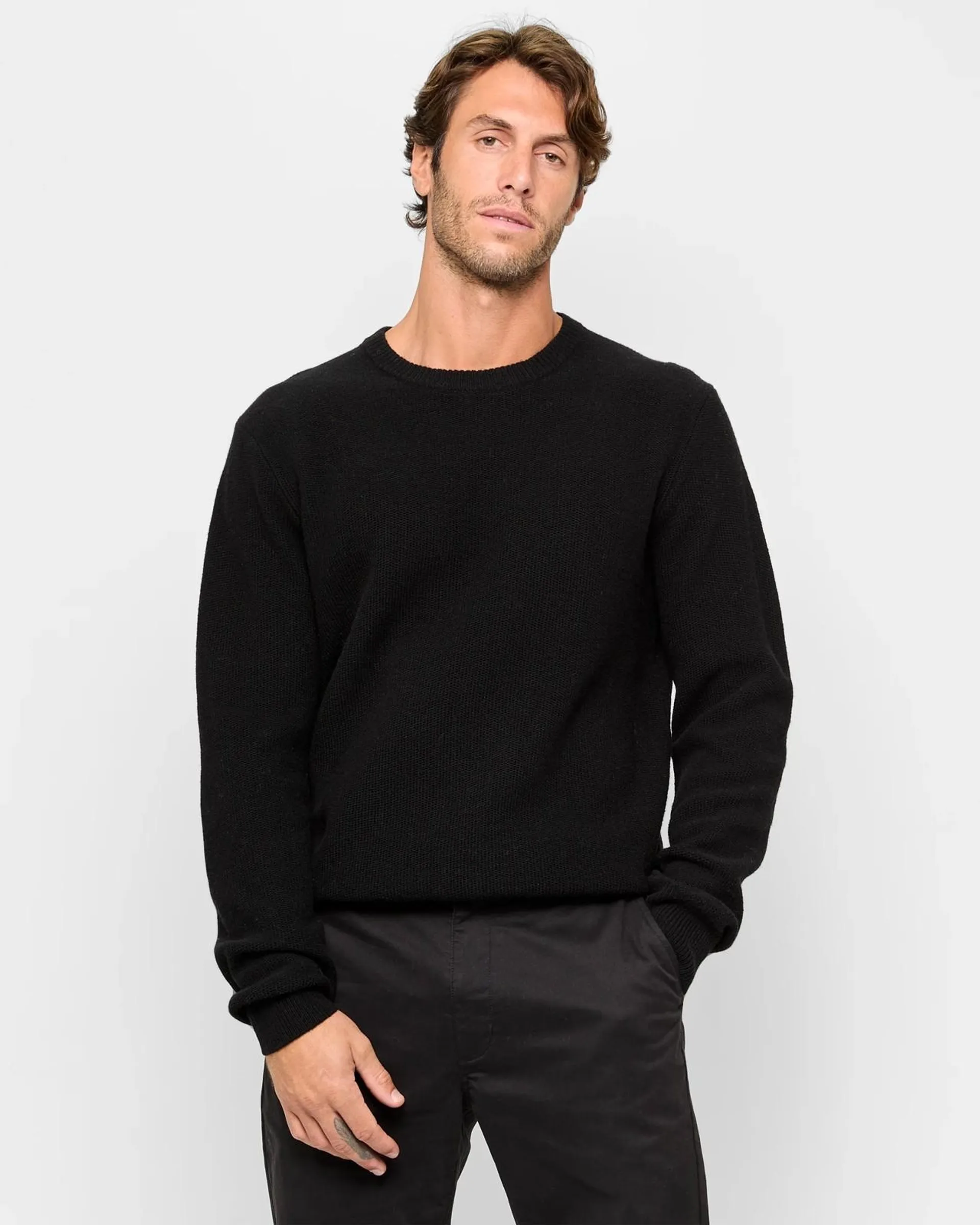 Lambswool Crew Neck Knit Jumper - Black