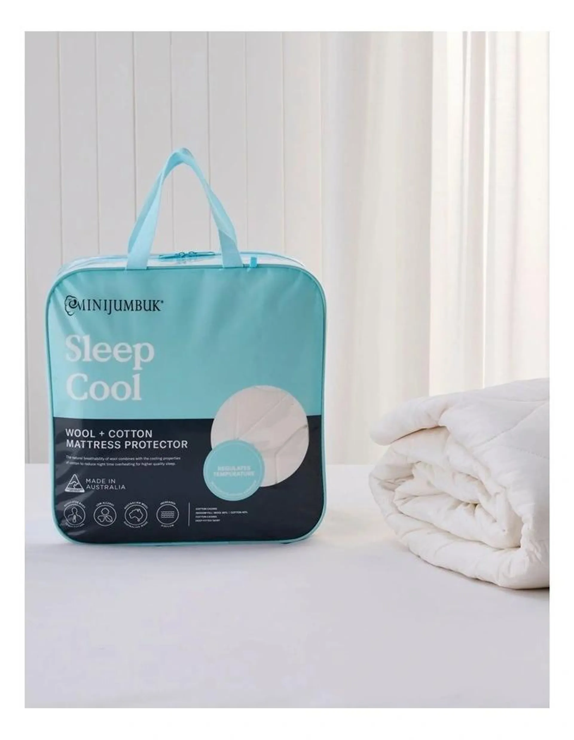 Sleep Cool Wool/Cotton Mattress Protector in White