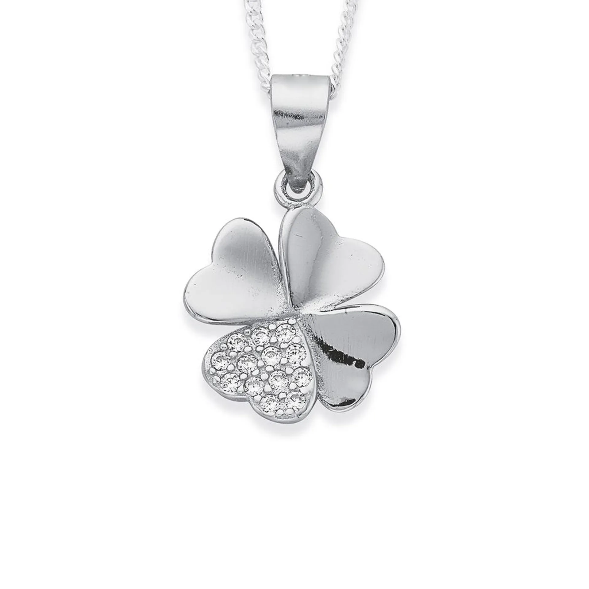 Sterling Silver Cubic Zirconia Four Leaf Clover Pendant