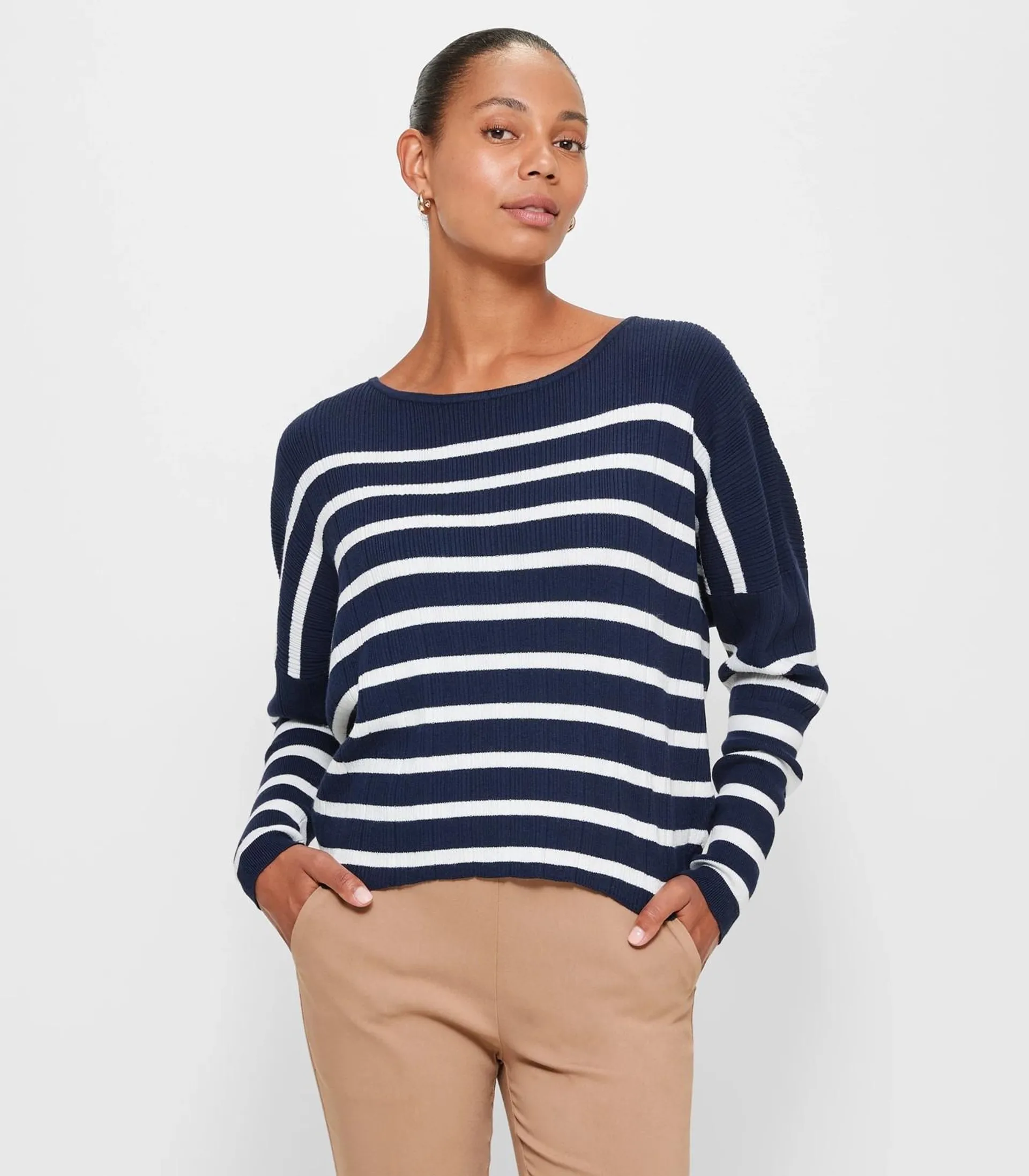 Dolman Sleeve Knit Jumper - Preview - Navy + White