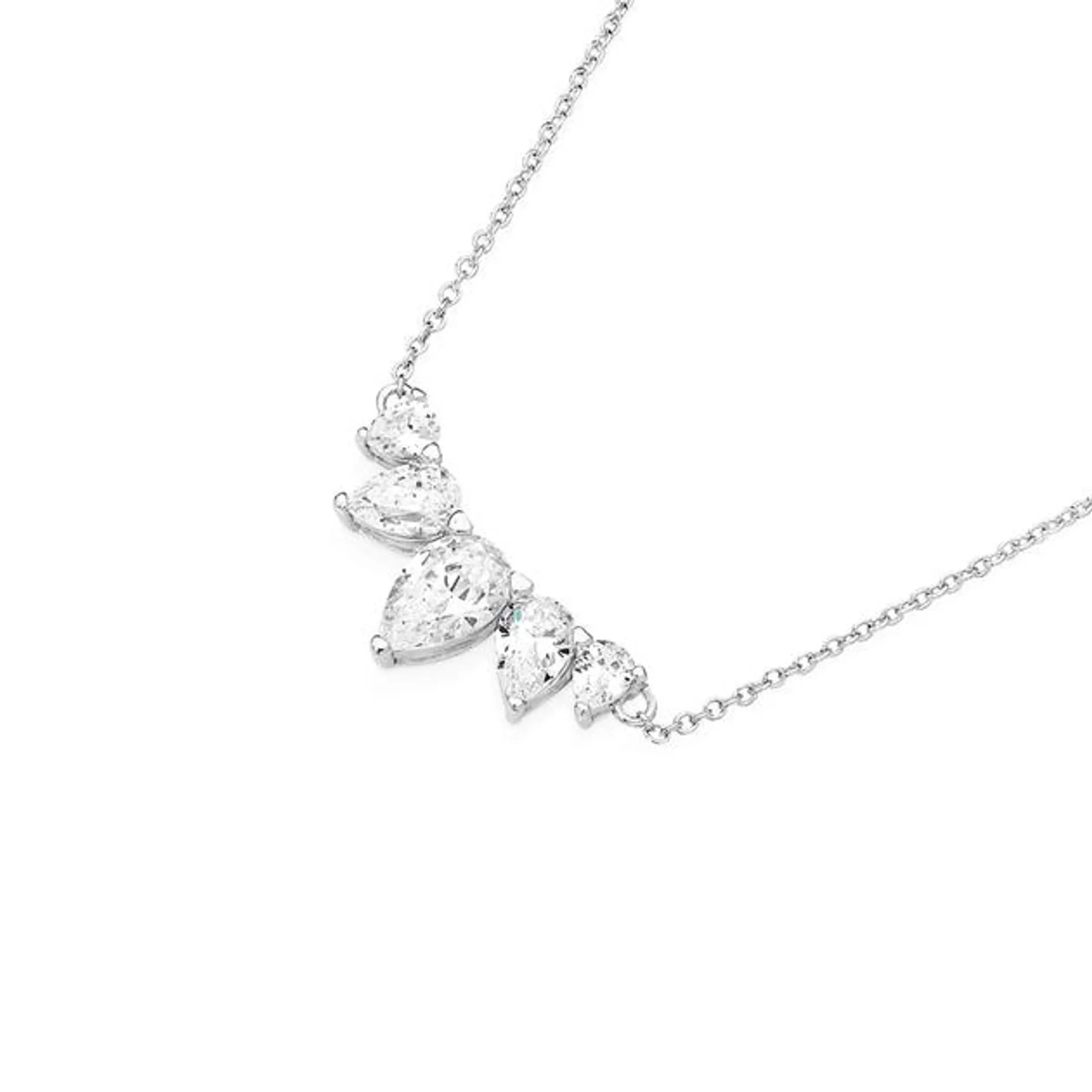 Silver 45cm Five Pear CZ Necklet