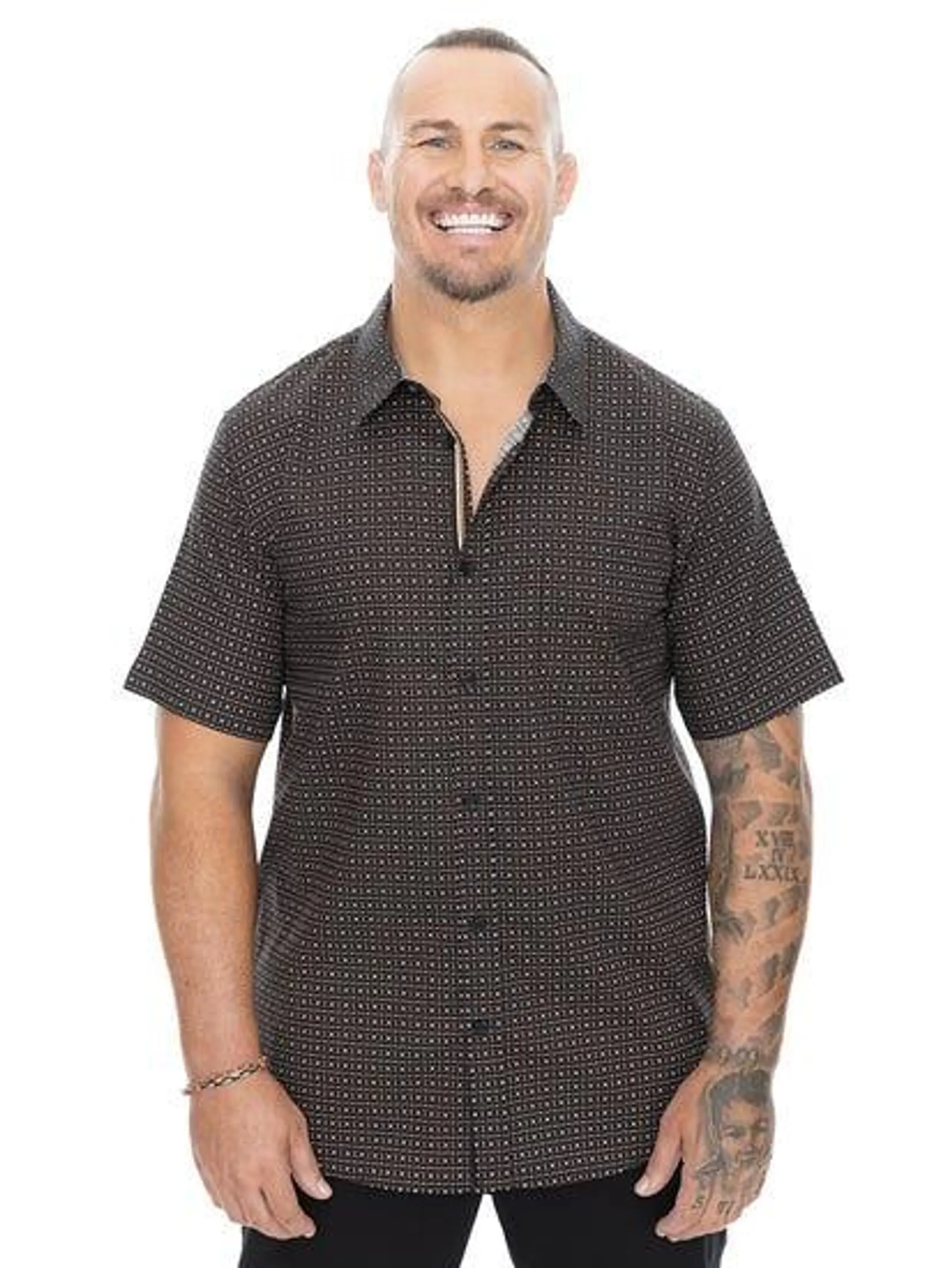 Big Mens Brown Star Short Sleeve Shirt