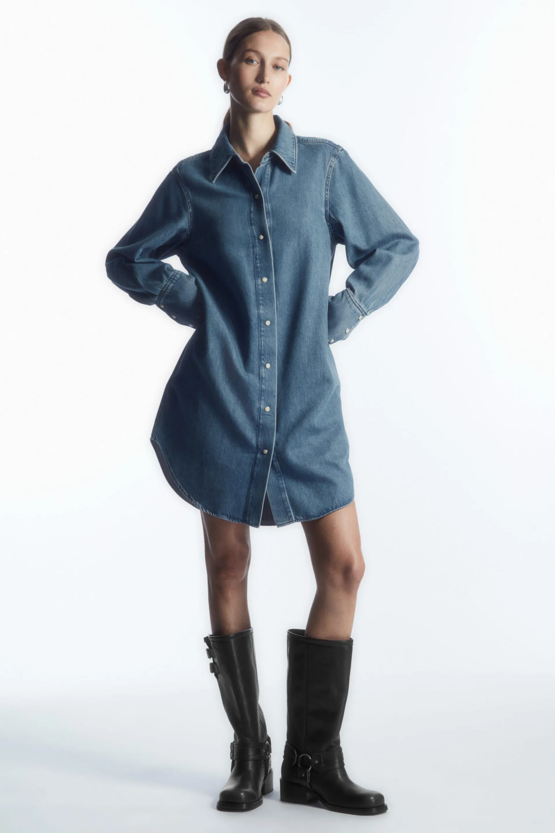 OVERSIZED DENIM MINI SHIRT DRESS