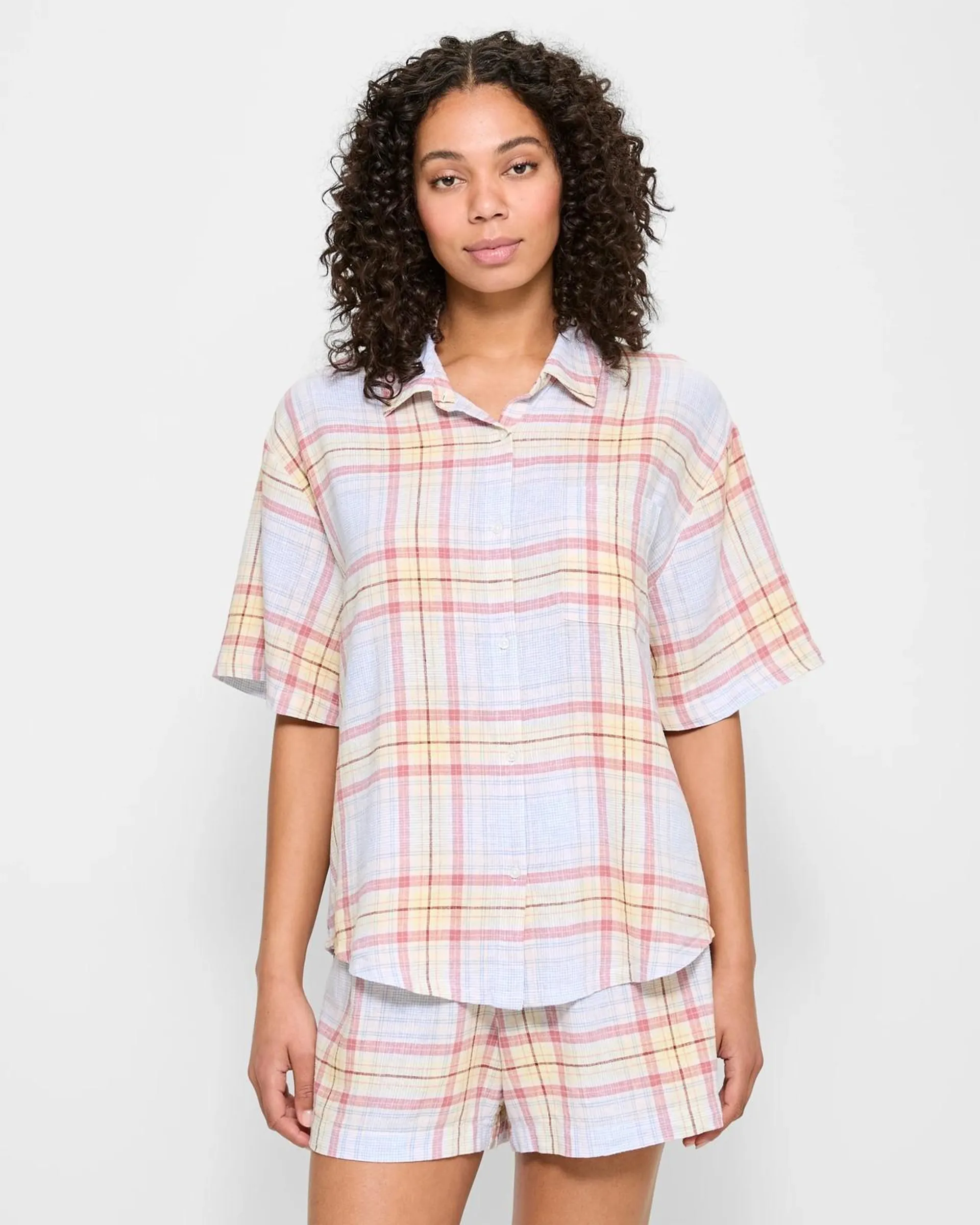 Linen Blend Short Sleeve Pyjama Set