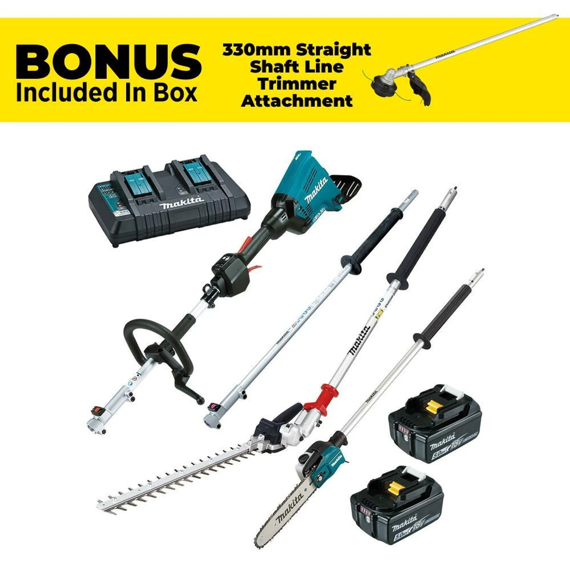 Makita DUX60PSHPT2-B 36V (18V x 2) 5.0Ah Li-Ion Cordless Brushless Multi Function Power Head Combo Kit with Attachments