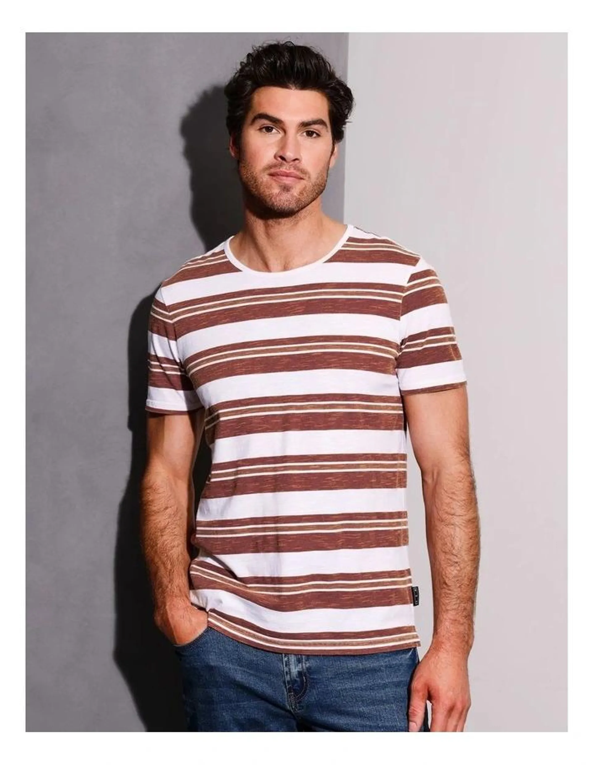 Sean Stripe Short Sleeve Tee in Rust