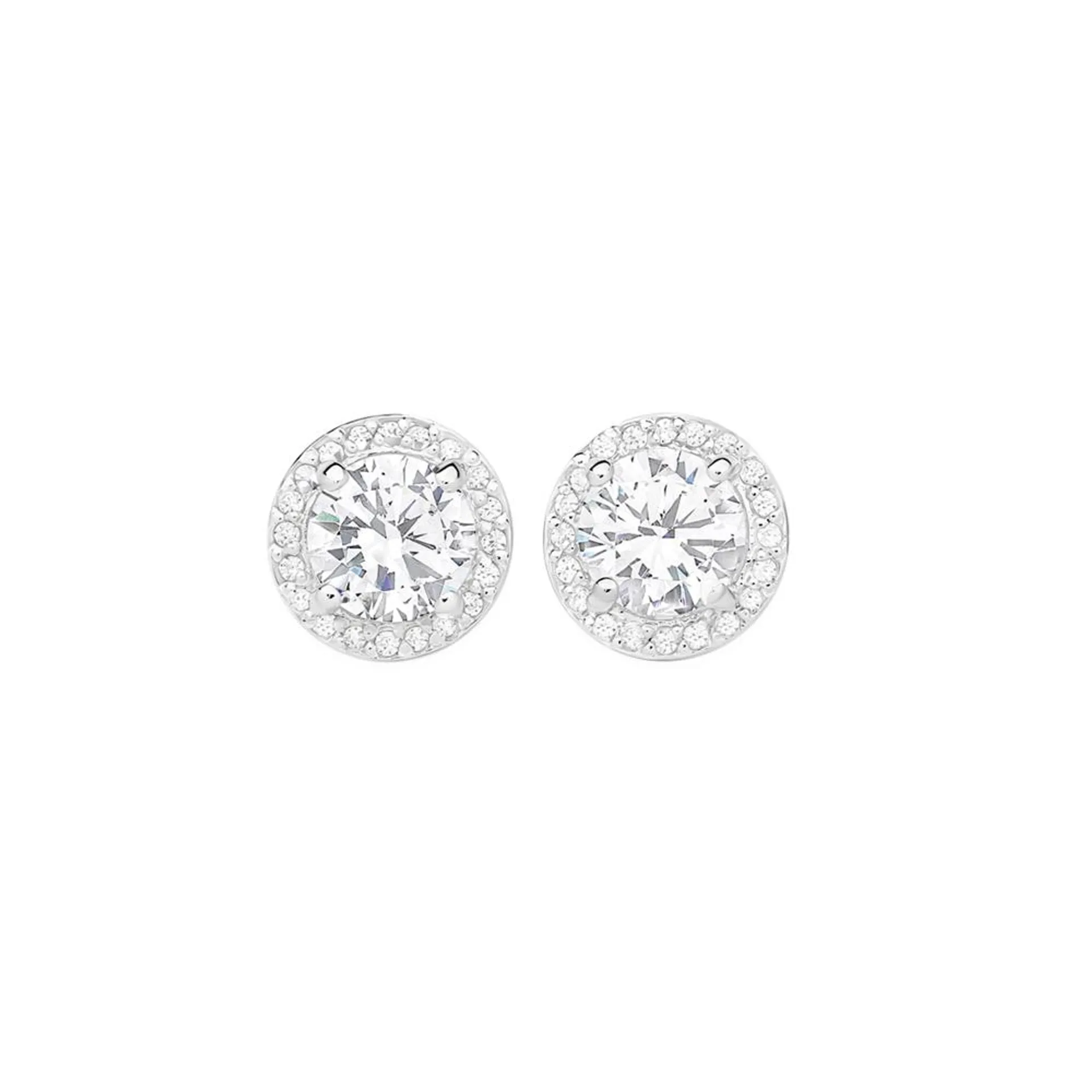 Silver Round Cubic Zirconia Cluster Stud Earrings