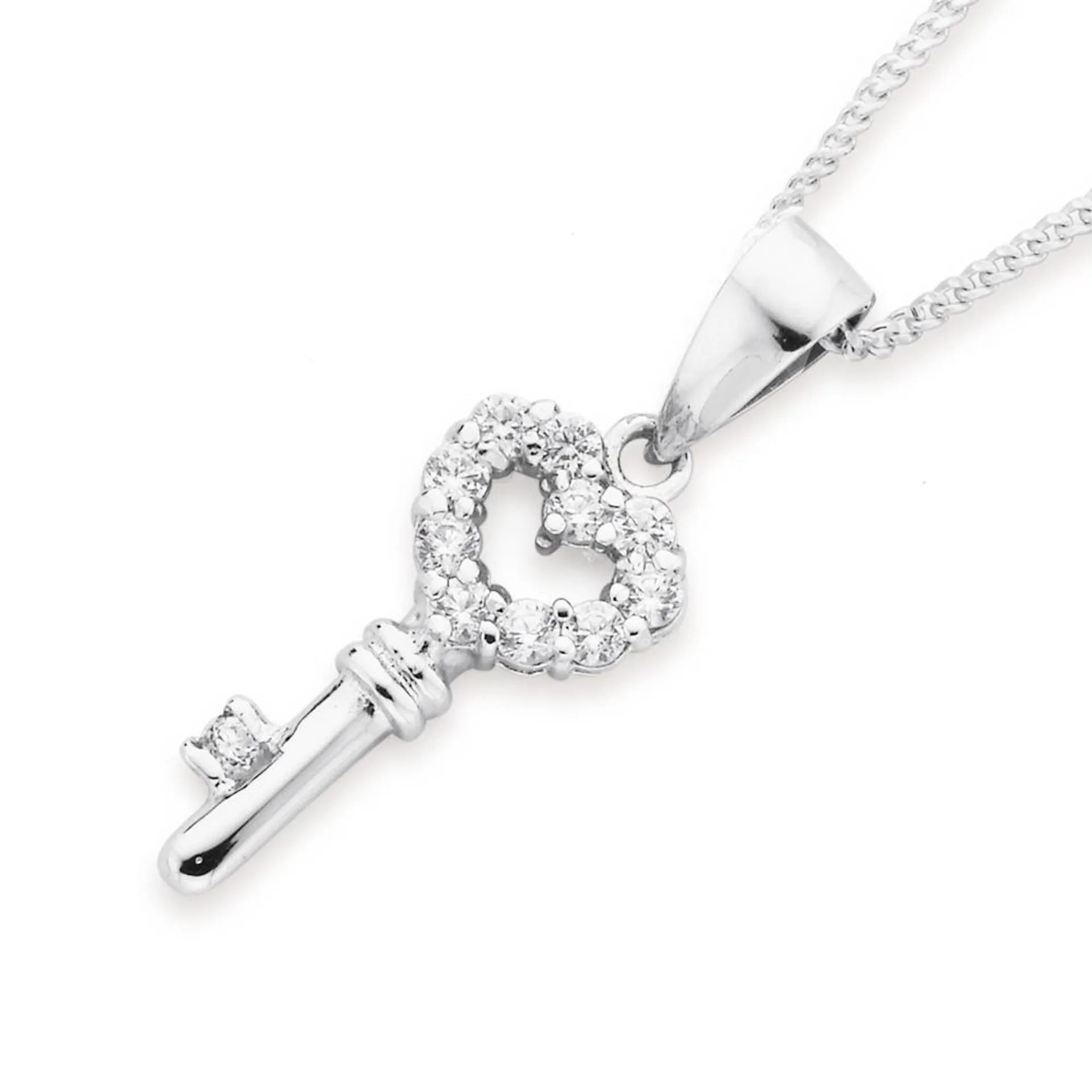 Silver Cubic Zirconia Key Pendant